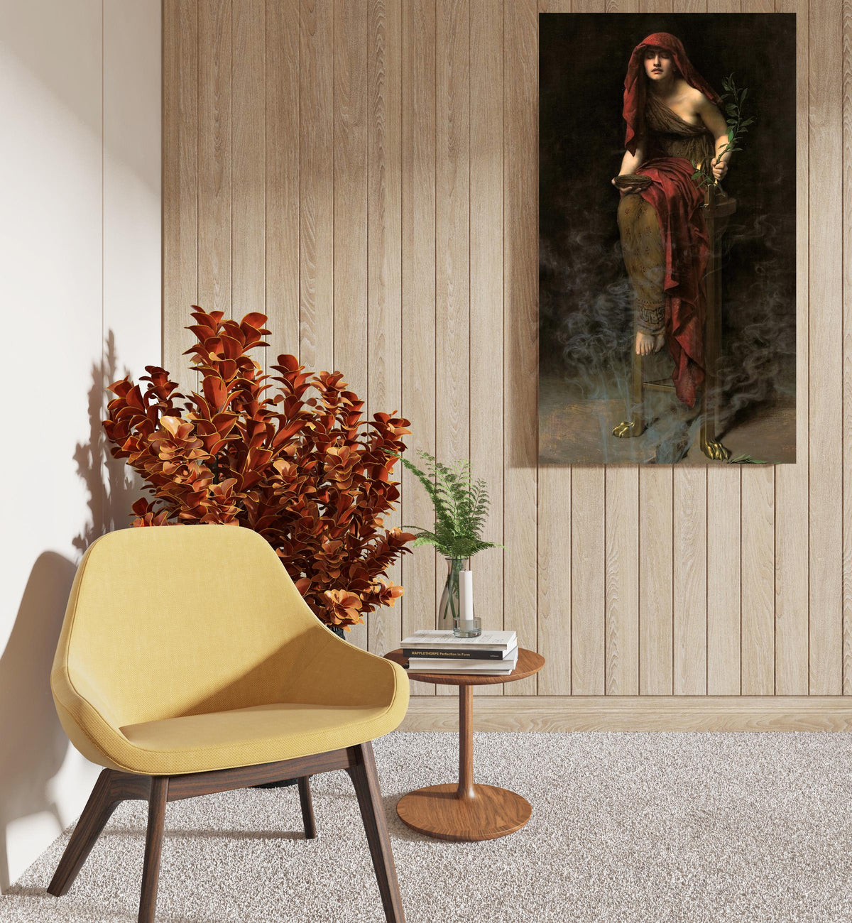 John Collier - Priestess of Delphi, Pythia. Canvas art print, Bedroom decor, Mystical woman art, Pythia art, Dark painti