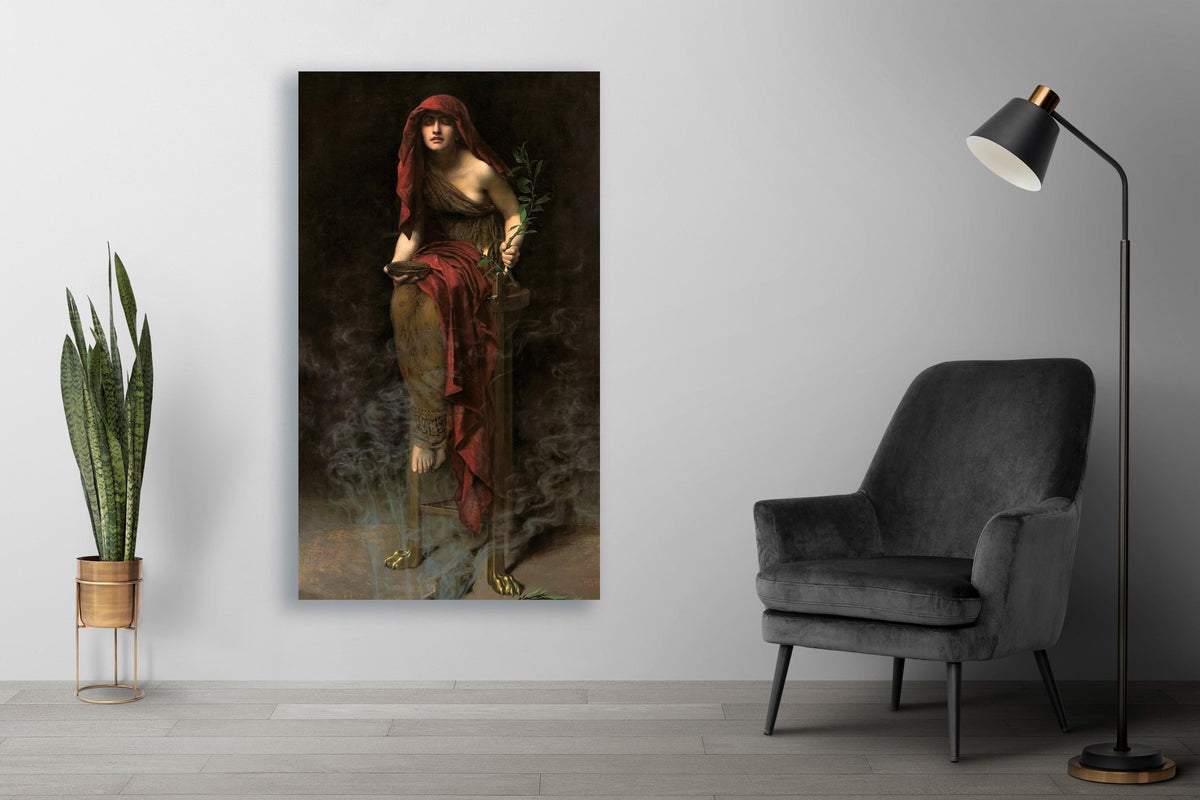 John Collier - Priestess of Delphi, Pythia. Canvas art print, Bedroom decor, Mystical woman art, Pythia art, Dark painti