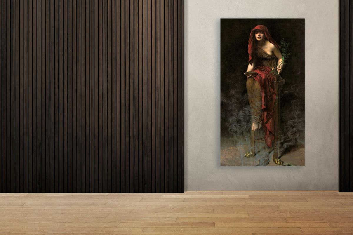 John Collier - Priestess of Delphi, Pythia. Canvas art print, Bedroom decor, Mystical woman art, Pythia art, Dark painti