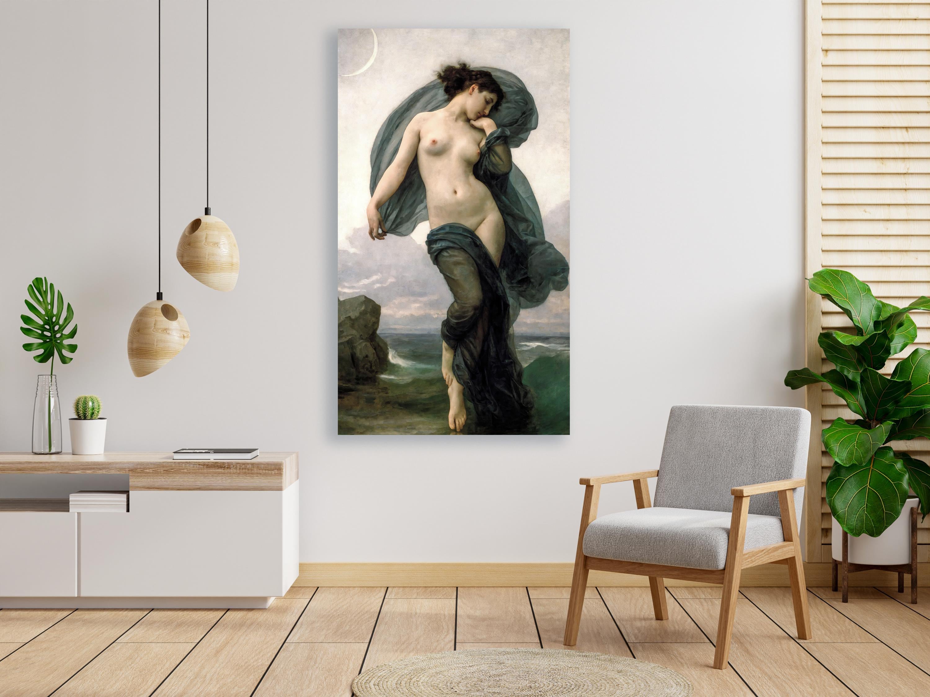 William Adolphe Bouguereau - Evening Mood, Le crepuscule. Sensual art, Canvas painting, Poster print, Mystical woman art
