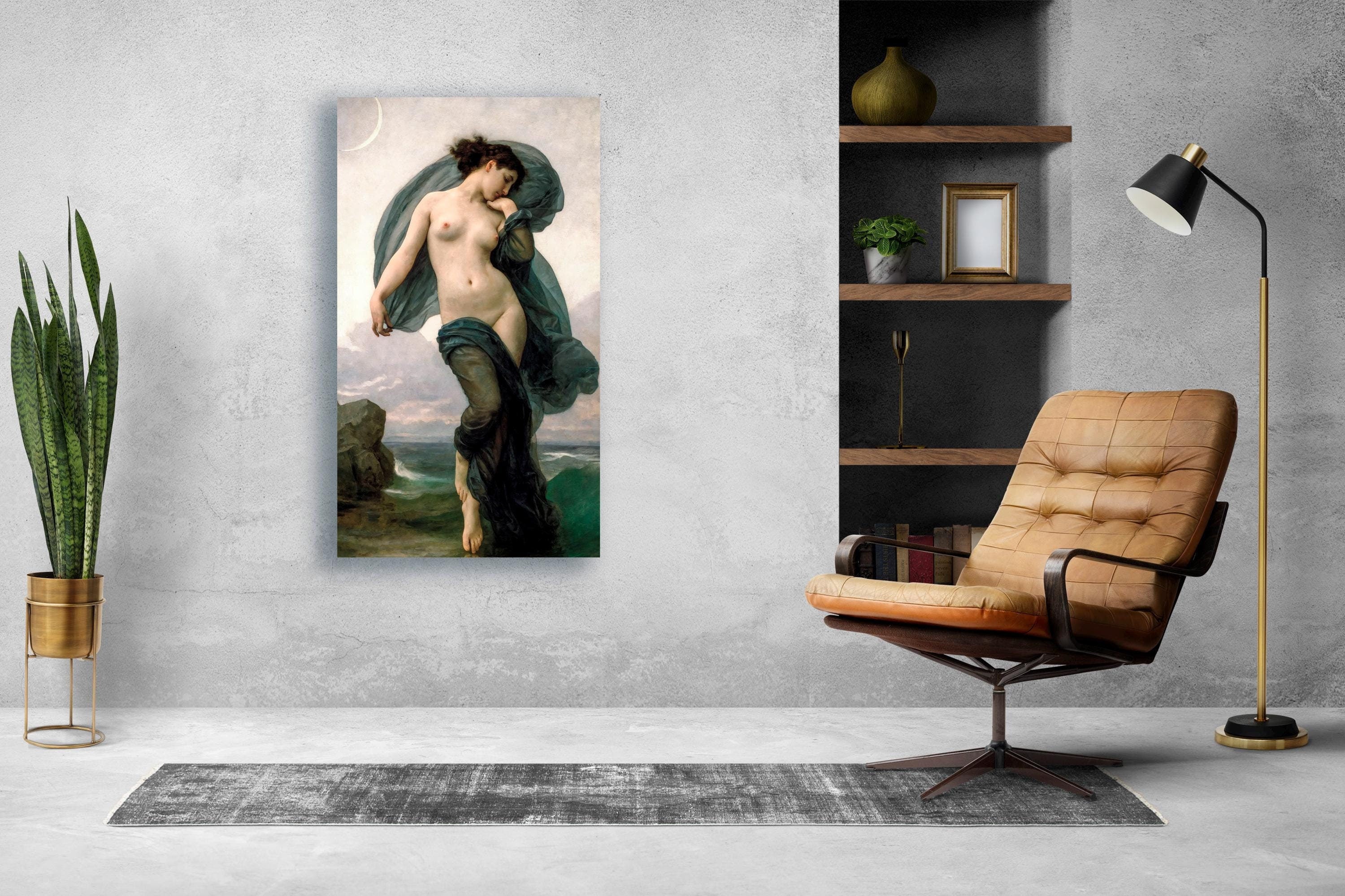 William Adolphe Bouguereau - Evening Mood, Le crepuscule. Sensual art, Canvas painting, Poster print, Mystical woman art