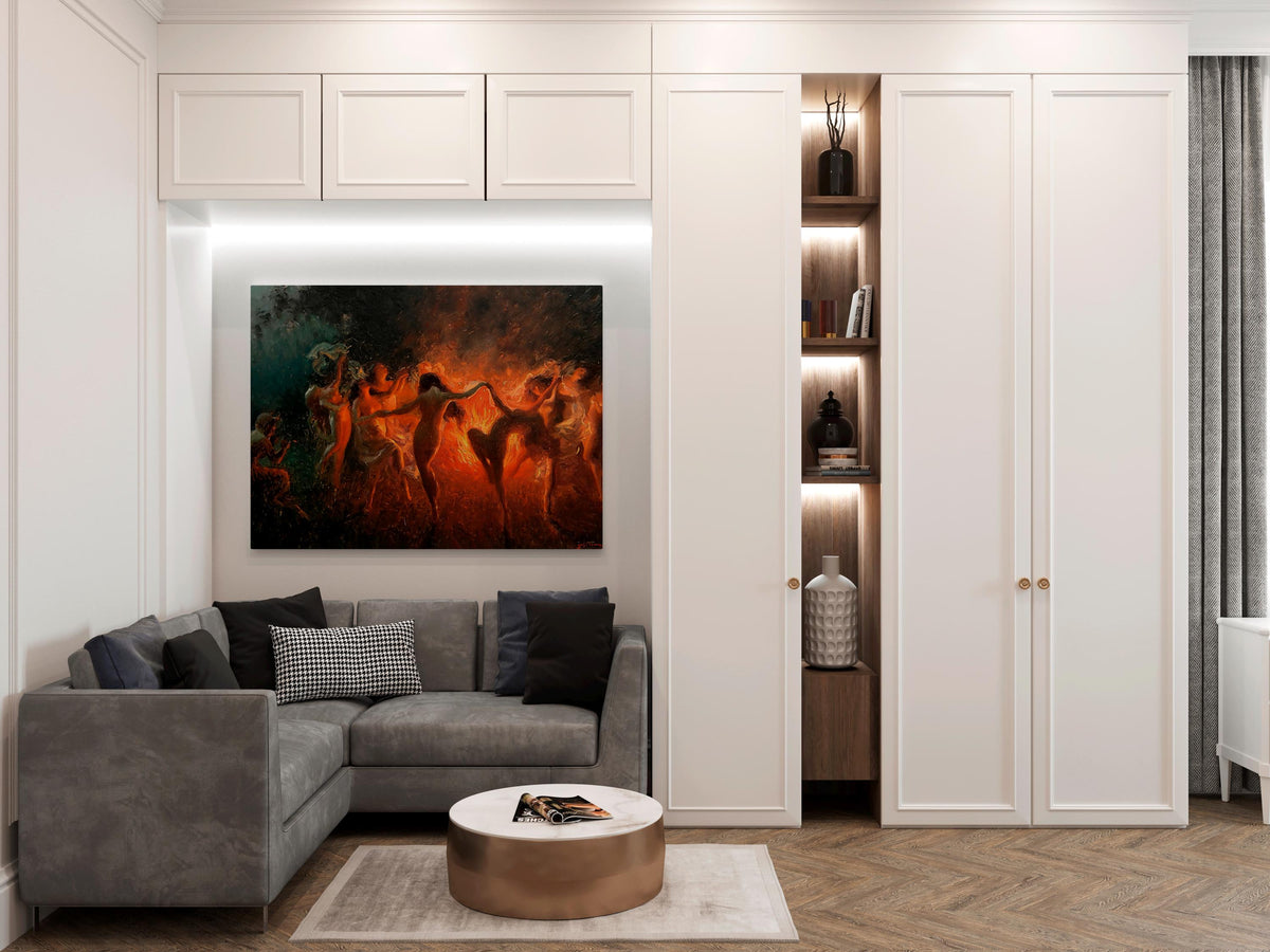 Joseph Tomanek, Fire Dance - gothic wall art, mystical women decor, dark academia print, fantasy home decor, dramatic be