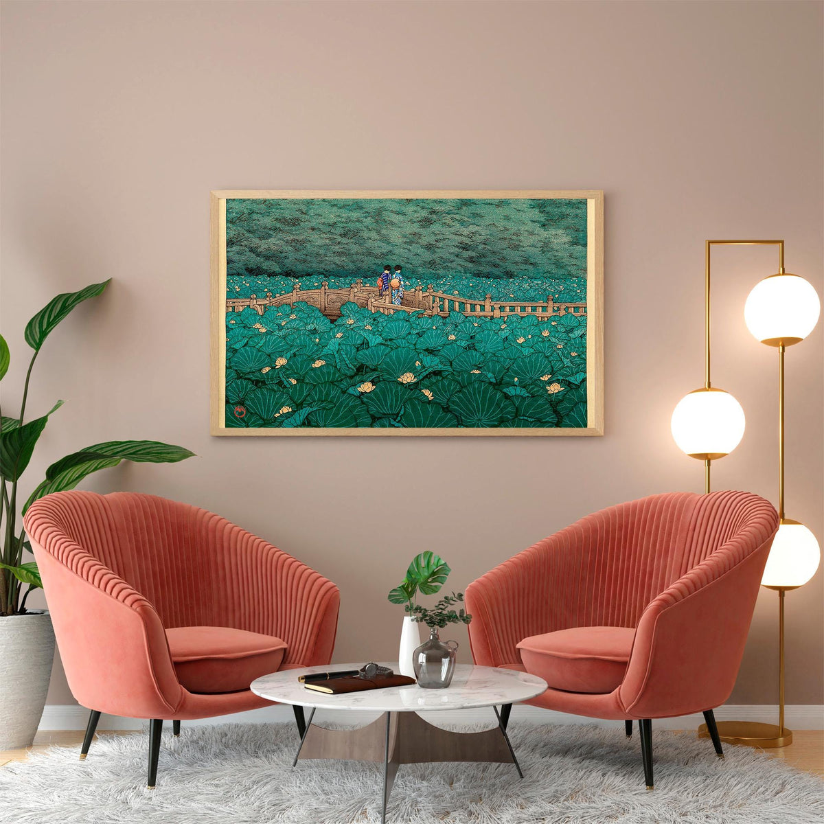 Kawase Hasui, The Pond at Benten Shrine in Shiba - Japanese landscape wall art, serene bedroom decor, ukiyo-e print, cla
