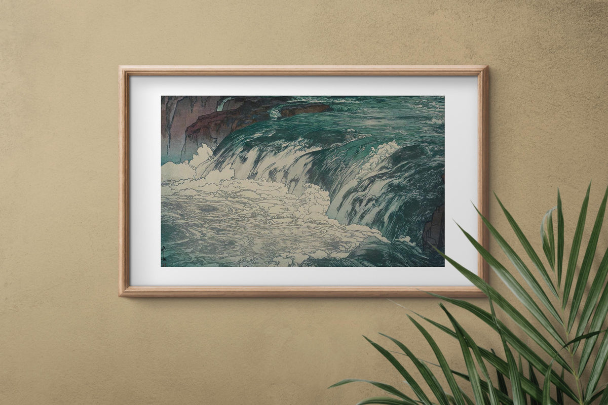 Yoshida Hiroshi - Rapids. Japanese woodblock print, Japanese home decor, Famous art, Water landscape, Japanese landscape