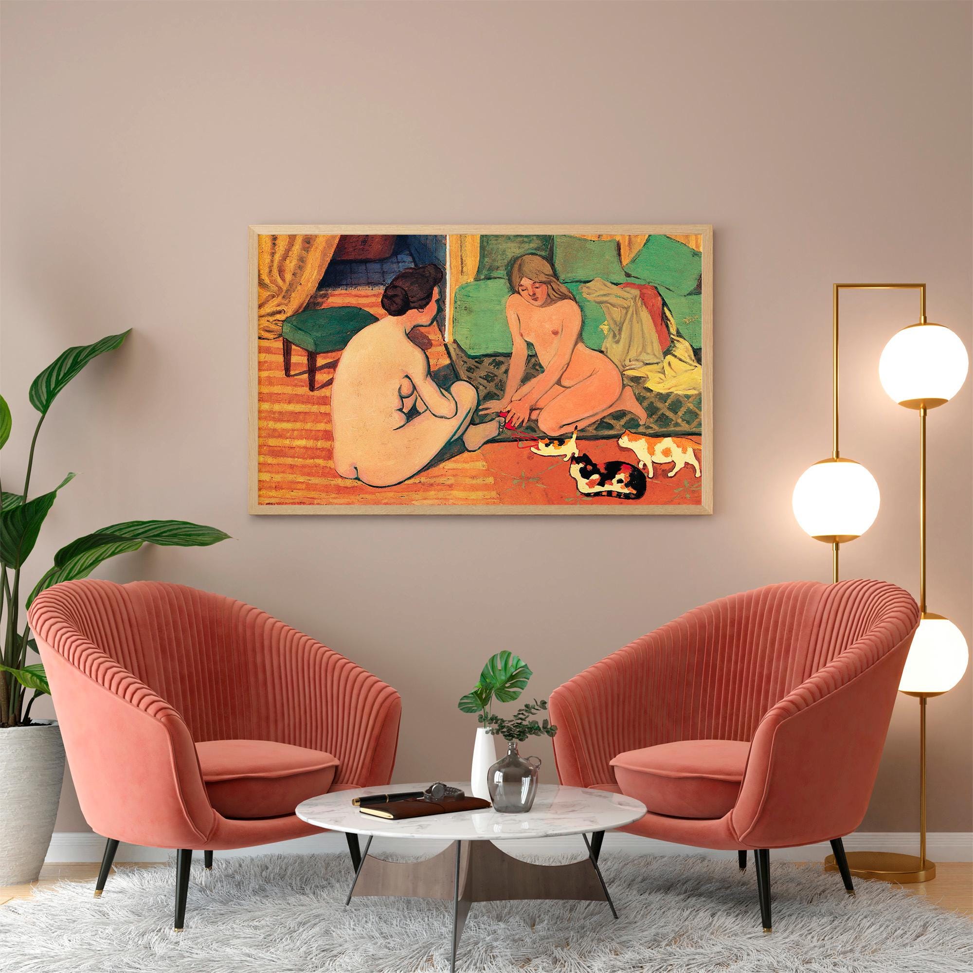 Felix Vallotton - Naked women with cats. Bedroom decor, Extravagant painting, Sensual wall art, Canvas painting, Living 