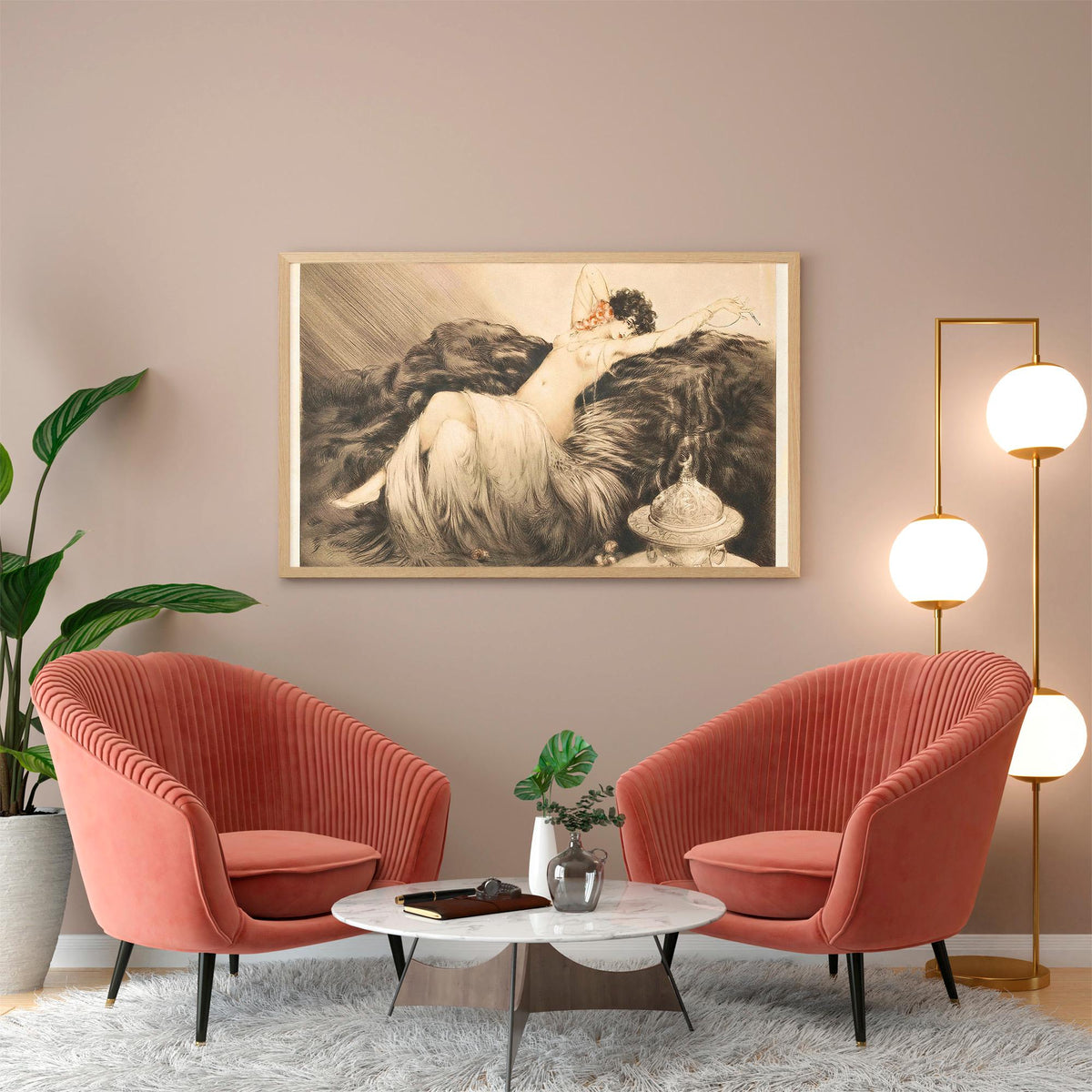 Louis Icart - Smoke. Icart art print, Poster print, Famous art, Sensual wall art, Giclee Canvas, Canvas print, Painting 