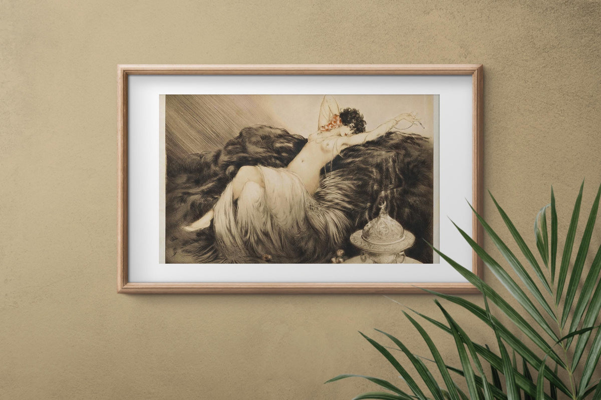 Louis Icart - Smoke. Icart art print, Poster print, Famous art, Sensual wall art, Giclee Canvas, Canvas print, Painting 