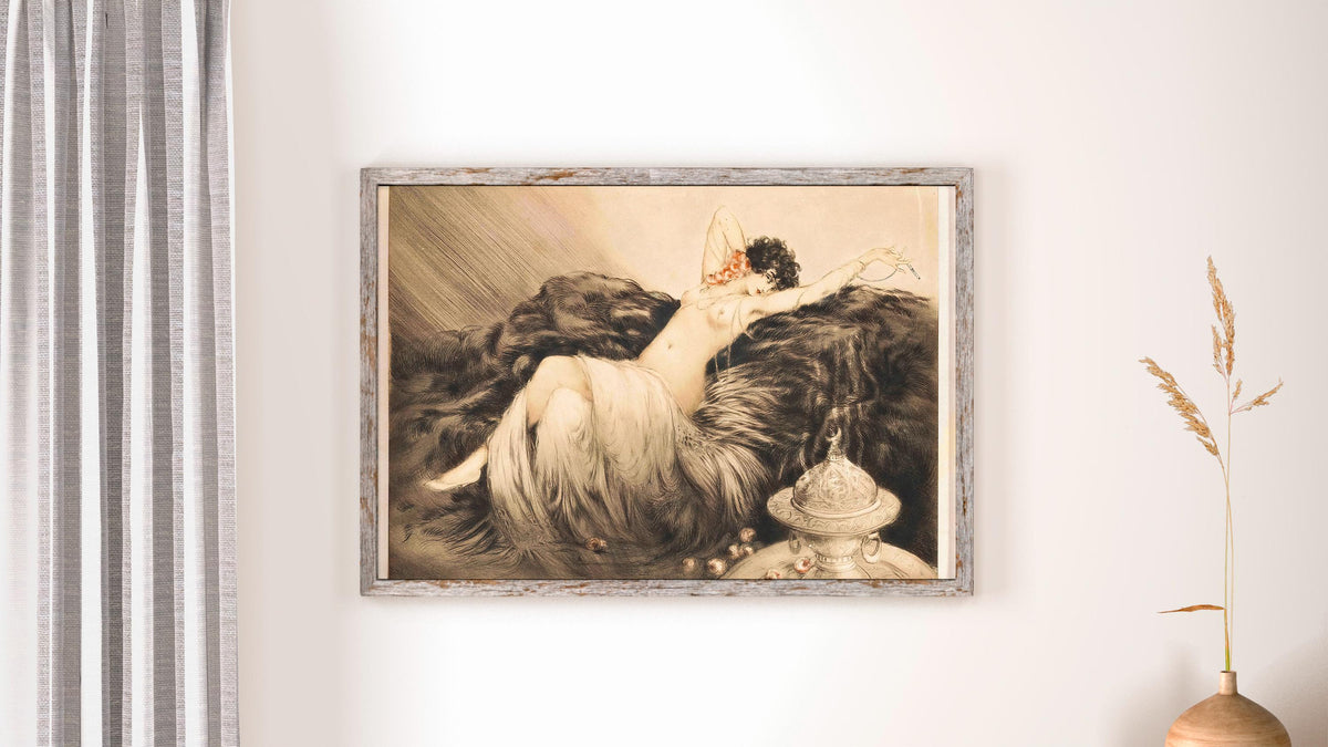 Louis Icart - Smoke. Icart art print, Poster print, Famous art, Sensual wall art, Giclee Canvas, Canvas print, Painting 
