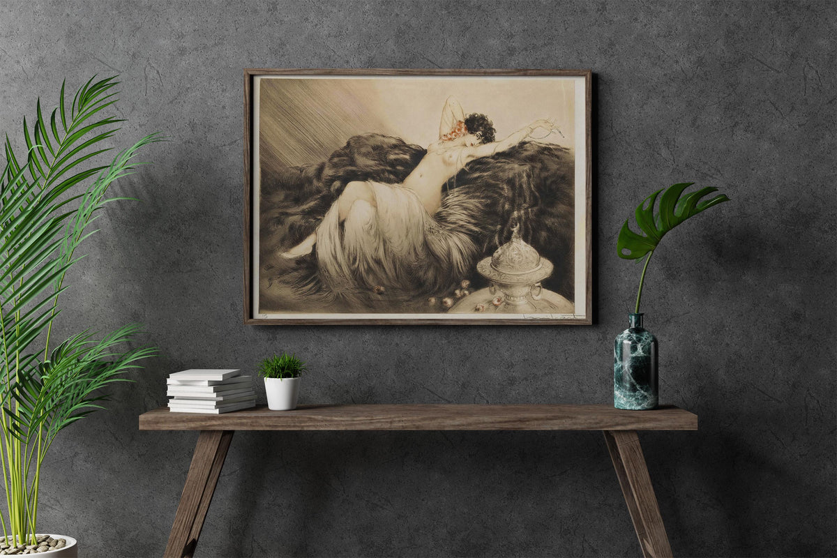 Louis Icart - Smoke. Icart art print, Poster print, Famous art, Sensual wall art, Giclee Canvas, Canvas print, Painting 