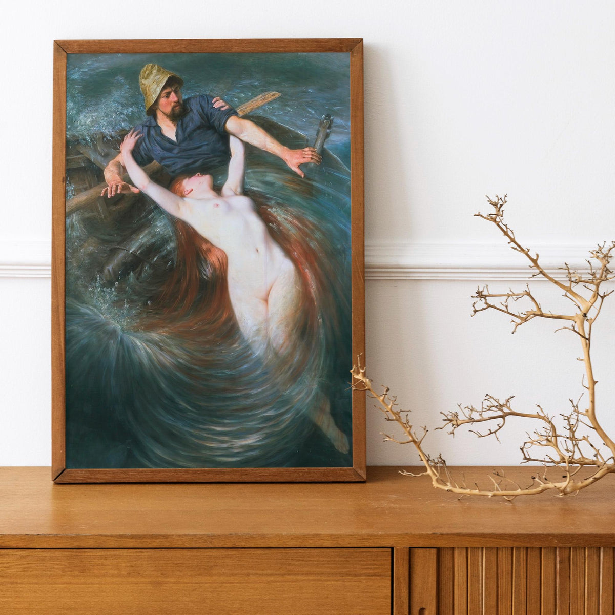 Knut Ekwall - Fisherman and The Siren. Mermaid poster print, Siren wall art, Canvas print, Bedroom decor, Water nymph po
