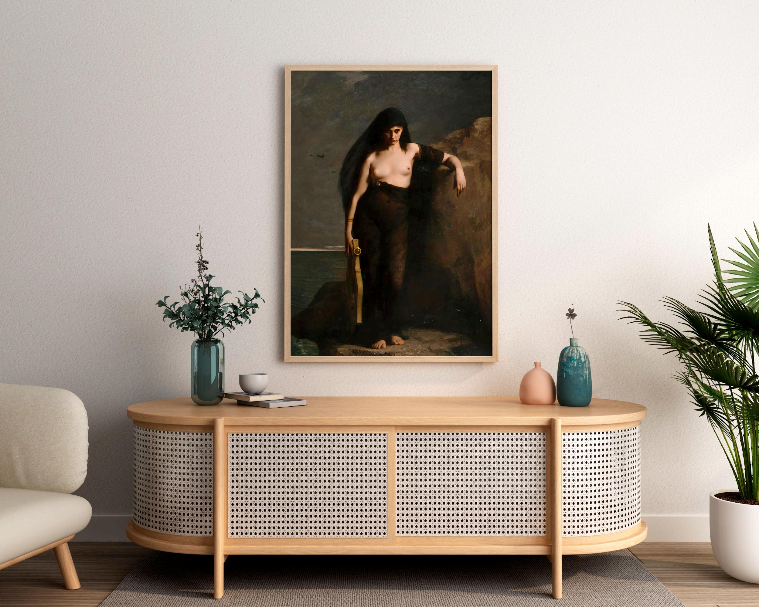 Charles Mengin - Sappho. Death of Sappho, Dark wall art, Living room decor, Mystical Women, Sappho art print, Large wall