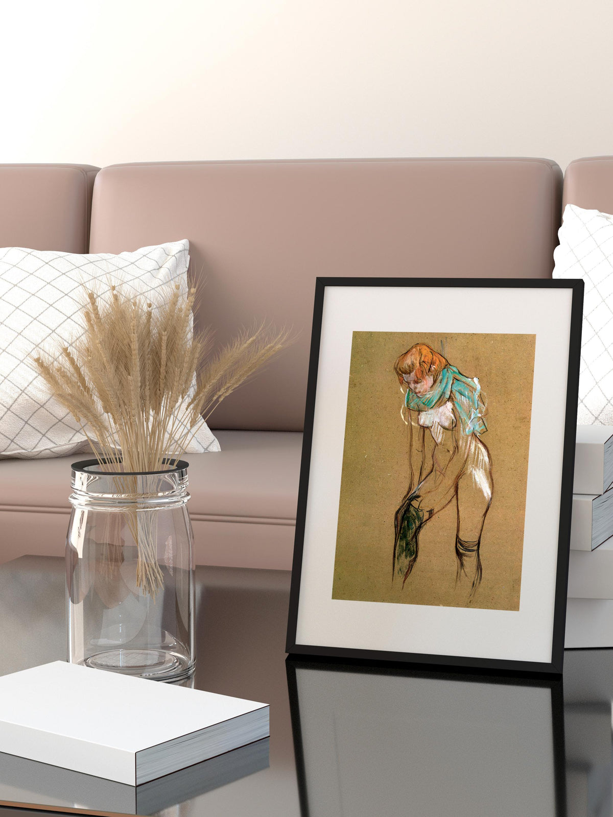Henri de Toulouse Lautrec - Woman pulling up her stocking study. Sensual poster print, Beautiful girl art print, Interio