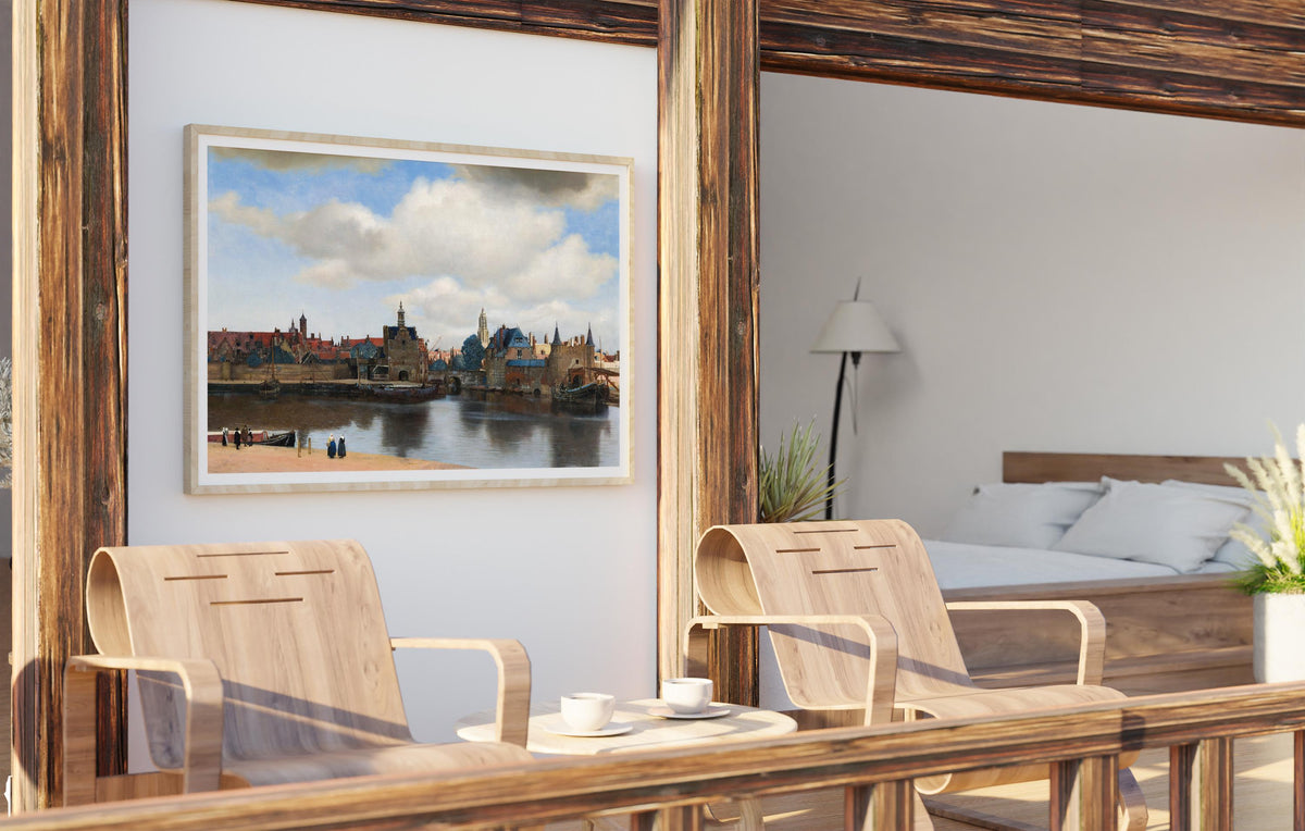 Johannes Vermeer - View of Delft. Landscape nature, Kitchen decor, Canvas painting, Vermeer art print, Water landscape, 