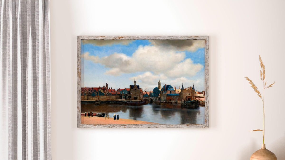 Johannes Vermeer - View of Delft. Landscape nature, Kitchen decor, Canvas painting, Vermeer art print, Water landscape, 