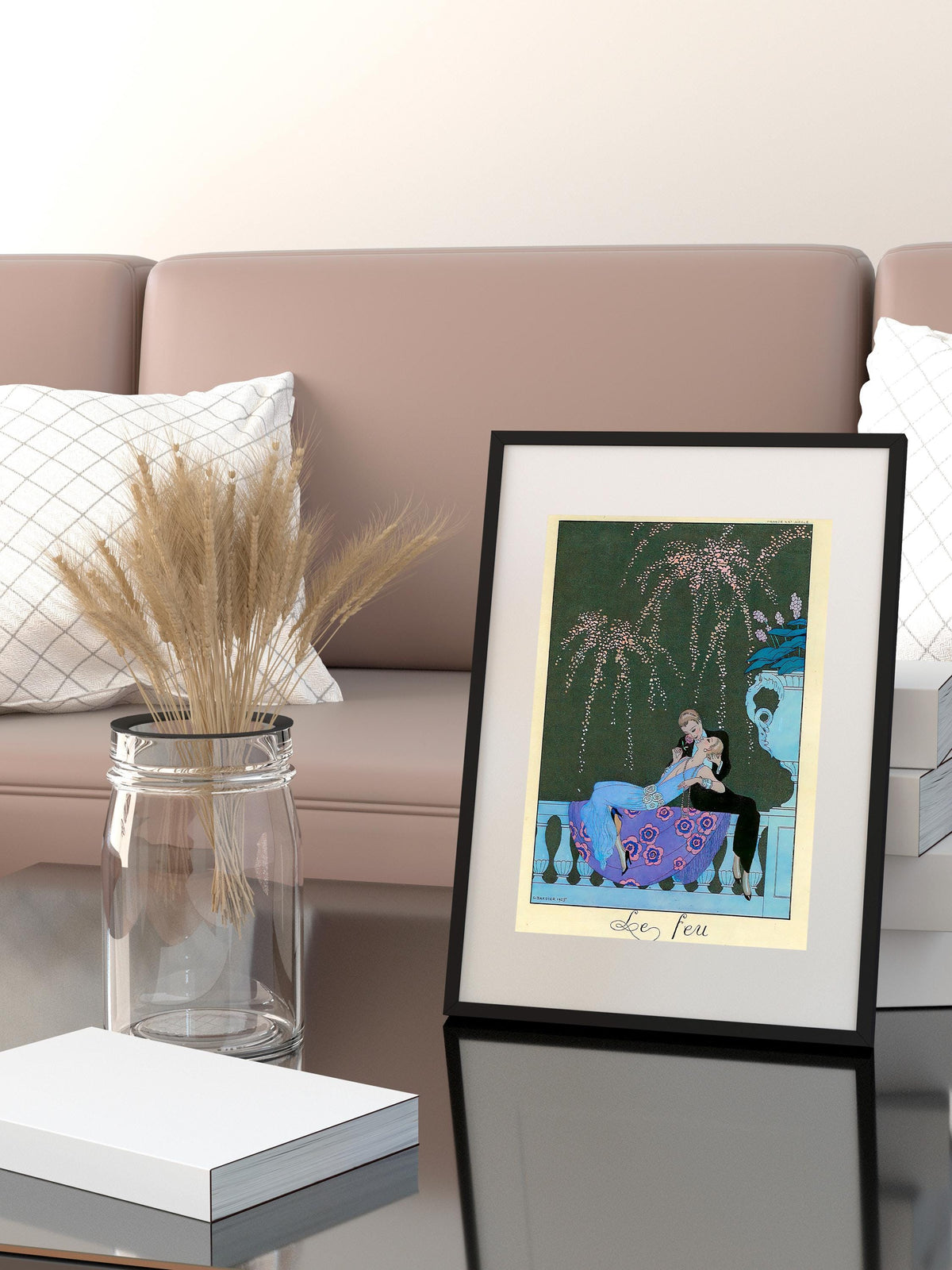 George Barbier - Le Feu. Couple love art print, Interior painting, Extravagant poster print, Vintage art, Gallery wrappe