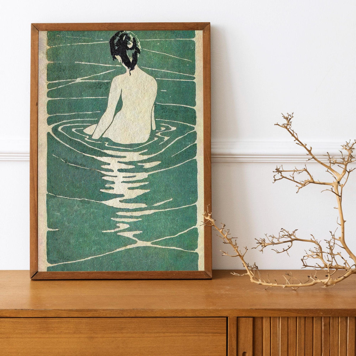 Ichijô Narumi - Female Seated in Water. Japanese art print, Sensual wall art, Beautiful girl in water art, Ready to hang