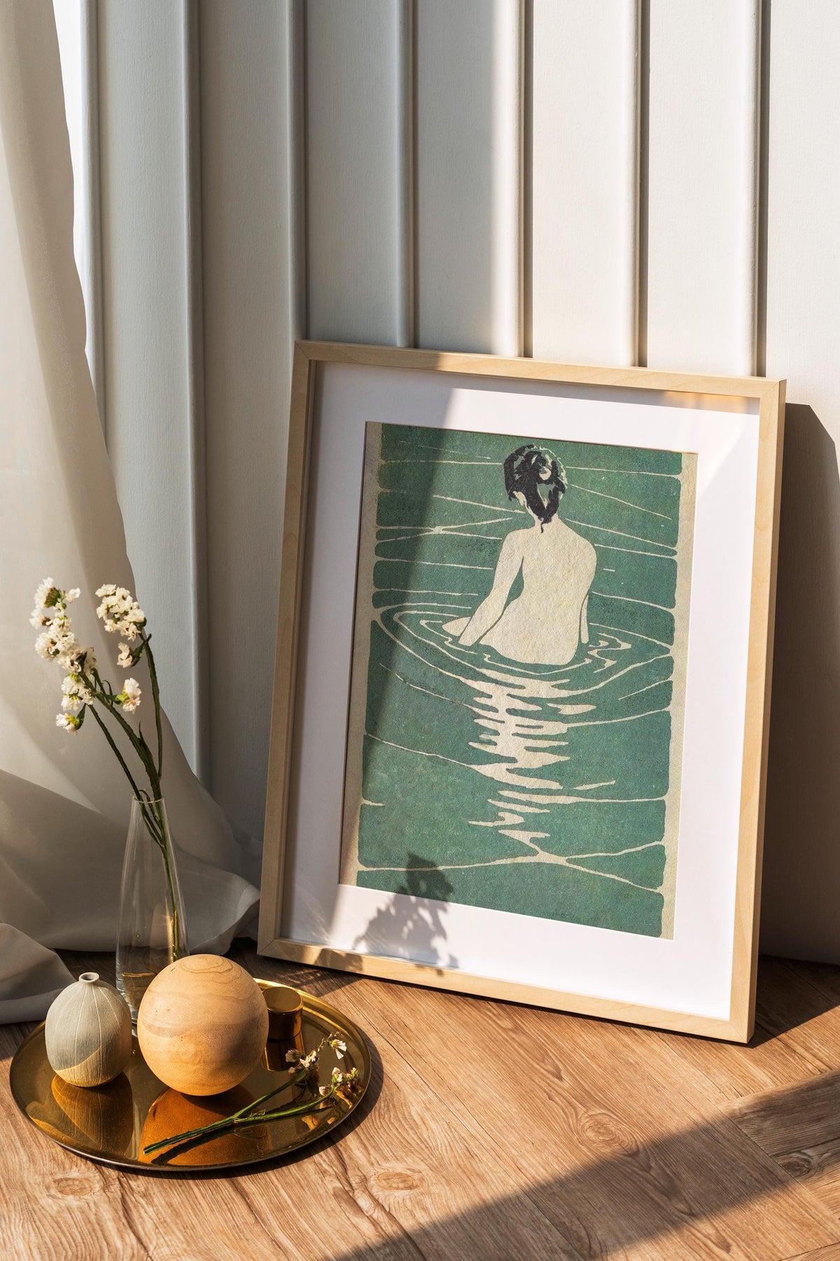 Ichijô Narumi - Female Seated in Water. Japanese art print, Sensual wall art, Beautiful girl in water art, Ready to hang