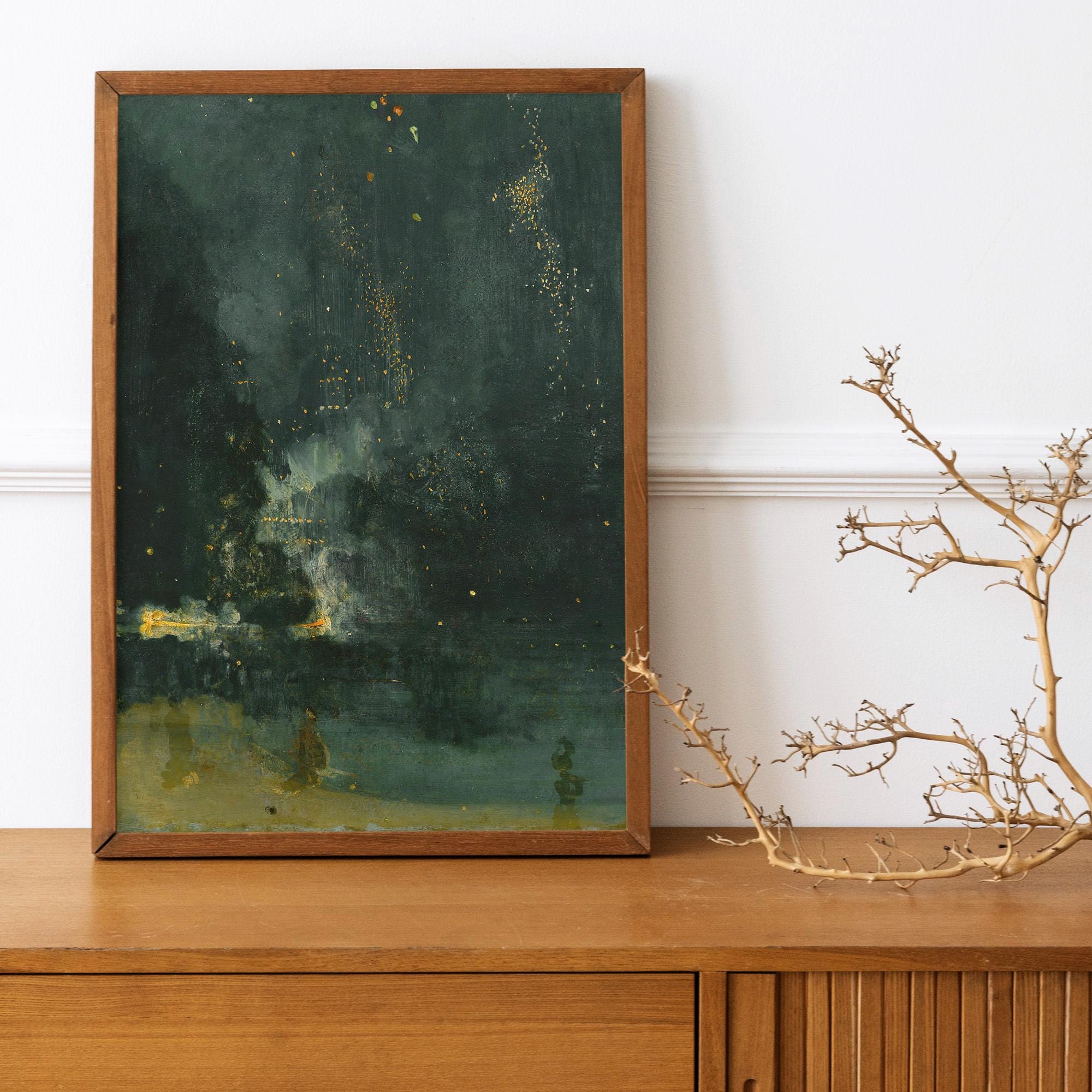 James Abbott McNeill Whistler - The Falling Rocket, Nocturne in black and gold whistler. Famous art print, Painting on c