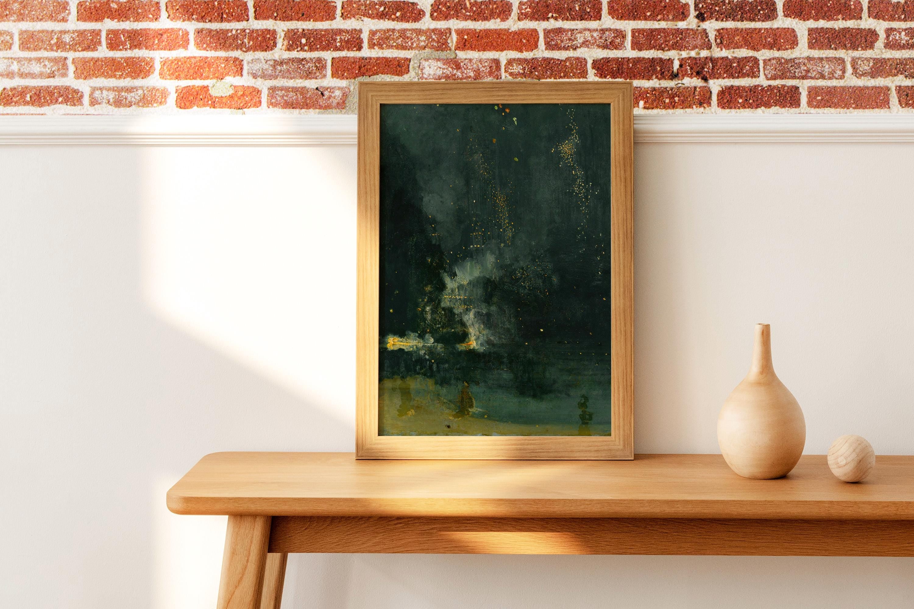 James Abbott McNeill Whistler - The Falling Rocket, Nocturne in black and gold whistler. Famous art print, Painting on c