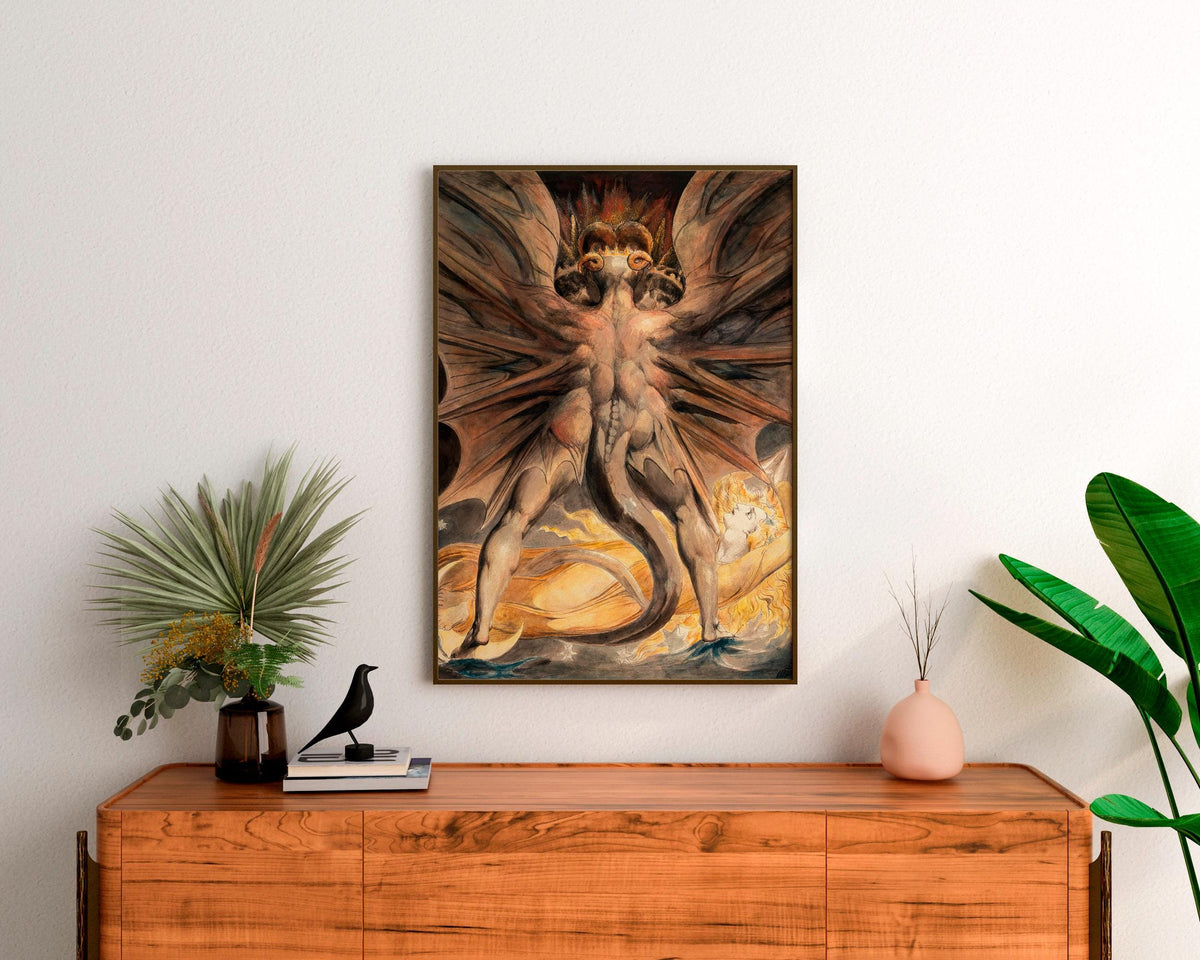 William Blake - The Great Red Dragon and the Woman Clothed in Sun. Blake poster, Canvas painting, Ready to hang, Giclee 