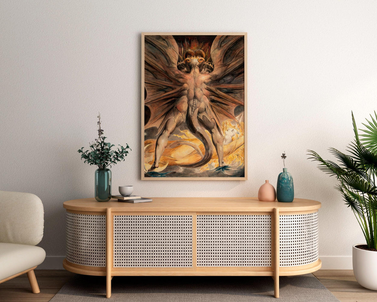 William Blake - The Great Red Dragon and the Woman Clothed in Sun. Blake poster, Canvas painting, Ready to hang, Giclee 