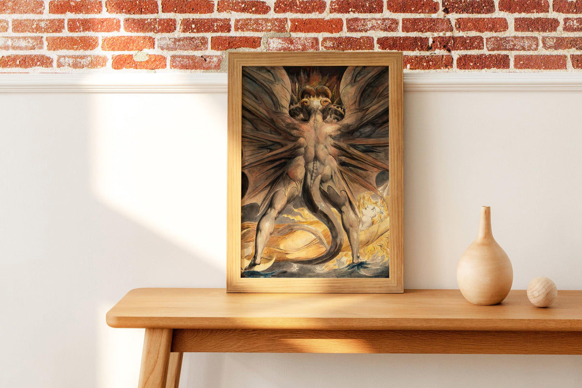 William Blake - The Great Red Dragon and the Woman Clothed in Sun. Blake poster, Canvas painting, Ready to hang, Giclee 