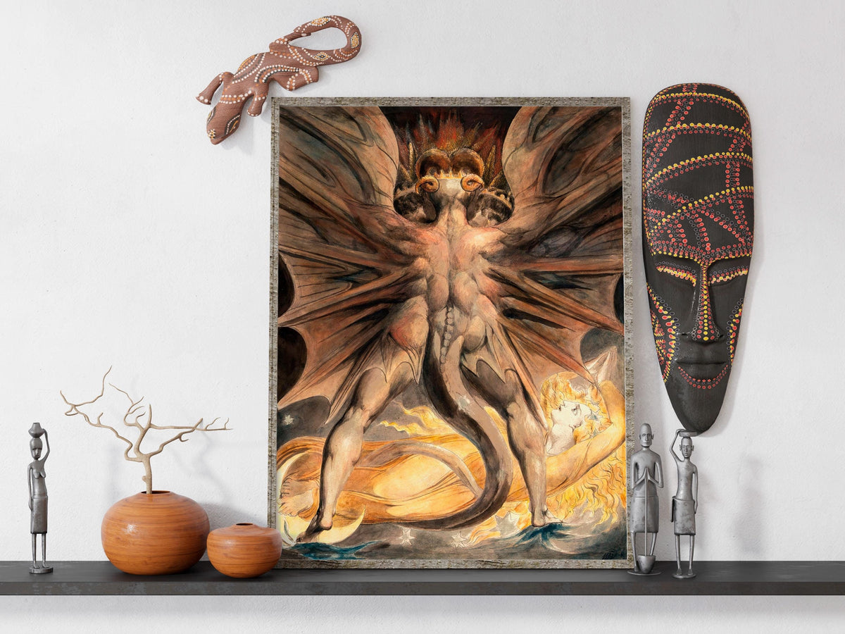 William Blake - The Great Red Dragon and the Woman Clothed in Sun. Blake poster, Canvas painting, Ready to hang, Giclee 