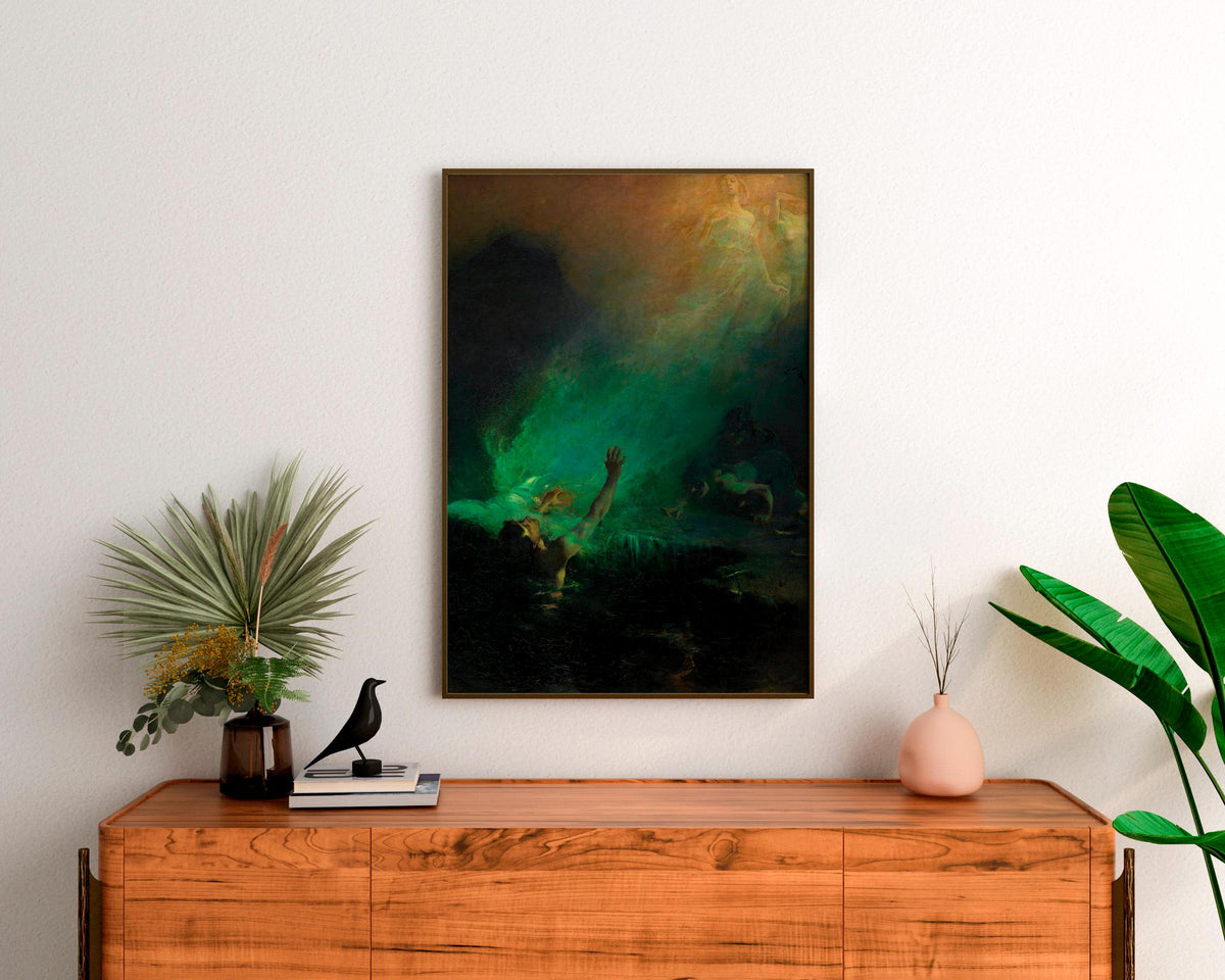 John Longstaff - Sirens. Dark wall art, Gothic canvas, Water nymphs art print, Mermaid painting, Reproduction canvas, La