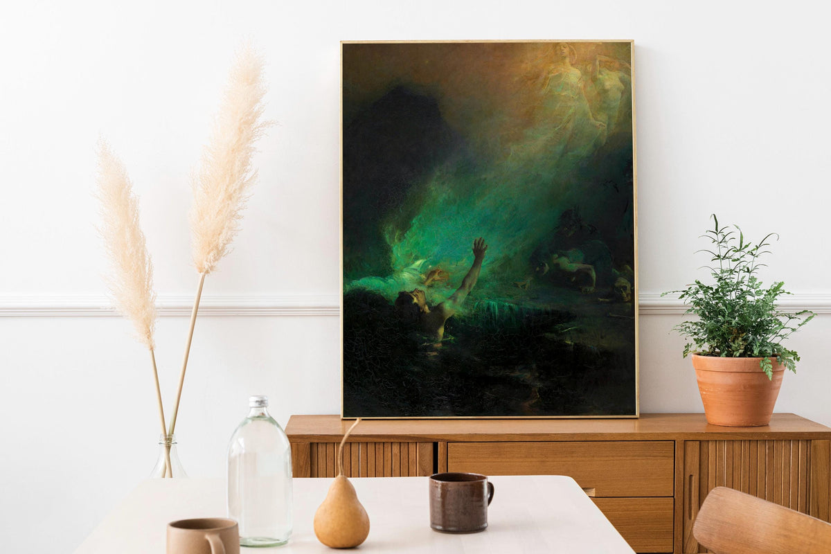 John Longstaff - Sirens. Dark wall art, Gothic canvas, Water nymphs art print, Mermaid painting, Reproduction canvas, La
