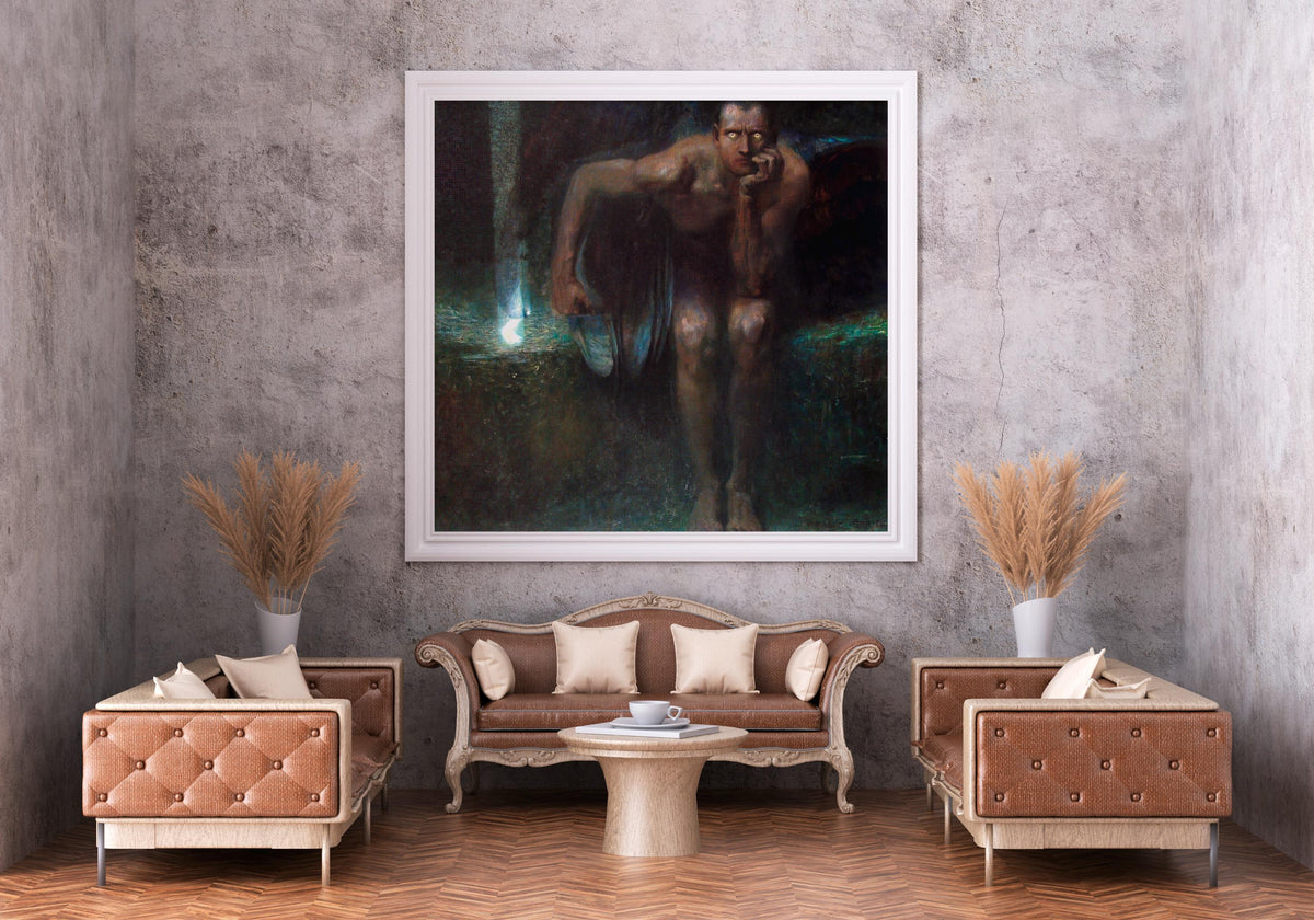 Franz von Stuck - Lucifer. Dark painting print, Lucifer poster print, Gothic art, Gallery wrapped, Giclee canvas, Home d