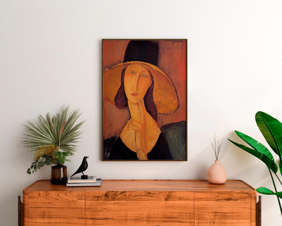 Amedeo Modigliani - Portrait of Jeanne Hebuterne in a Large Hat. Print on canvas, Woman portrait print, Famous art, Kitc