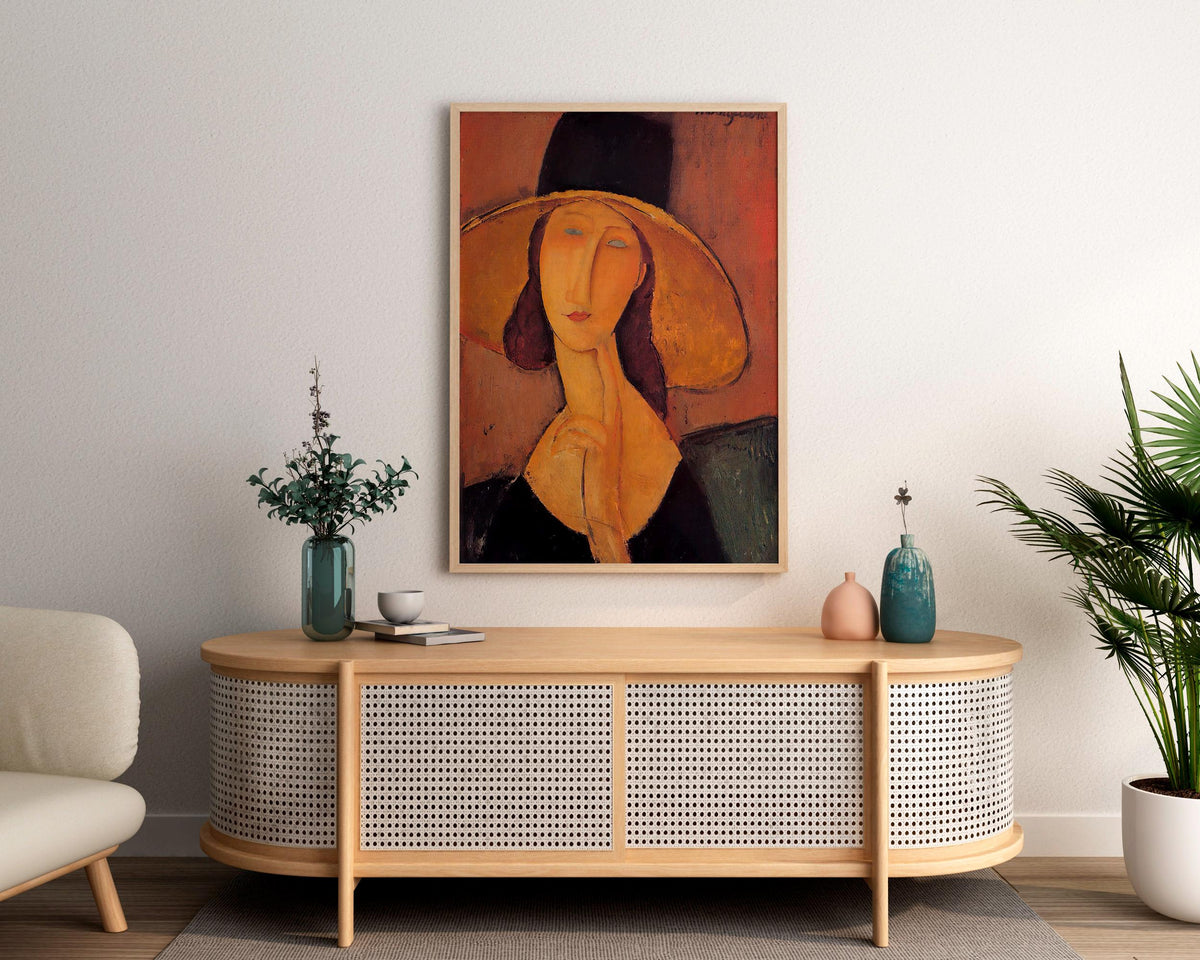 Amedeo Modigliani - Portrait of Jeanne Hebuterne in a Large Hat. Print on canvas, Woman portrait print, Famous art, Kitc