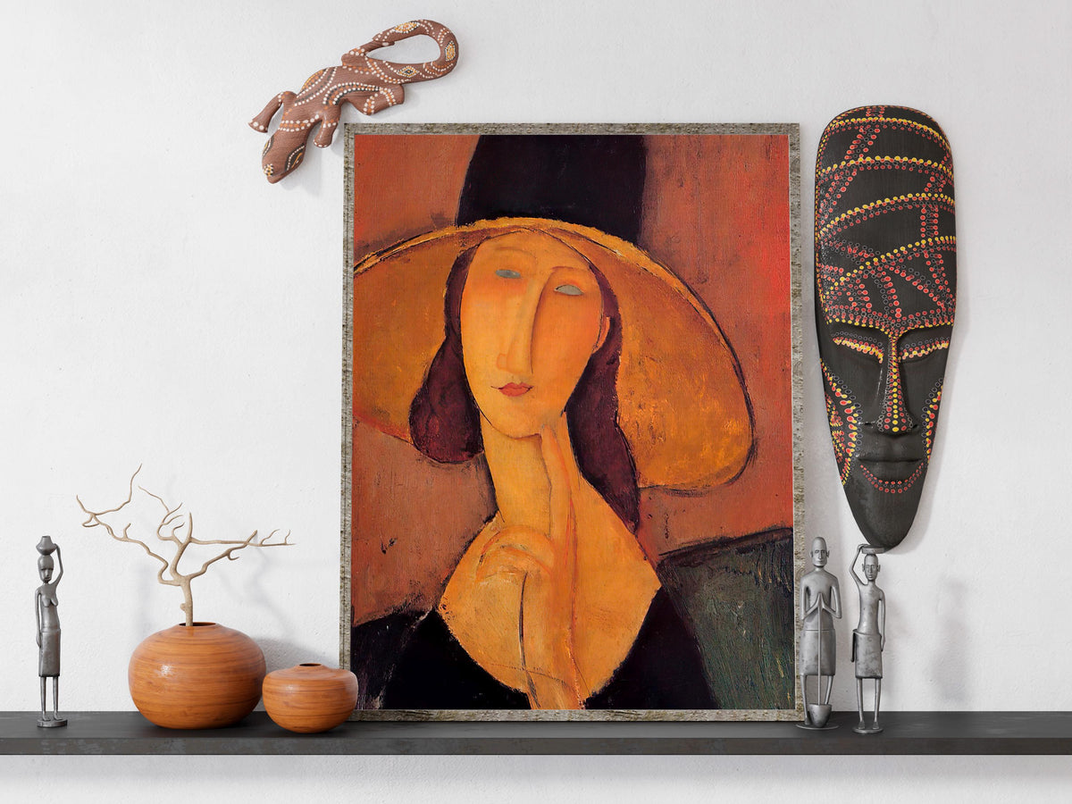 Amedeo Modigliani - Portrait of Jeanne Hebuterne in a Large Hat. Print on canvas, Woman portrait print, Famous art, Kitc