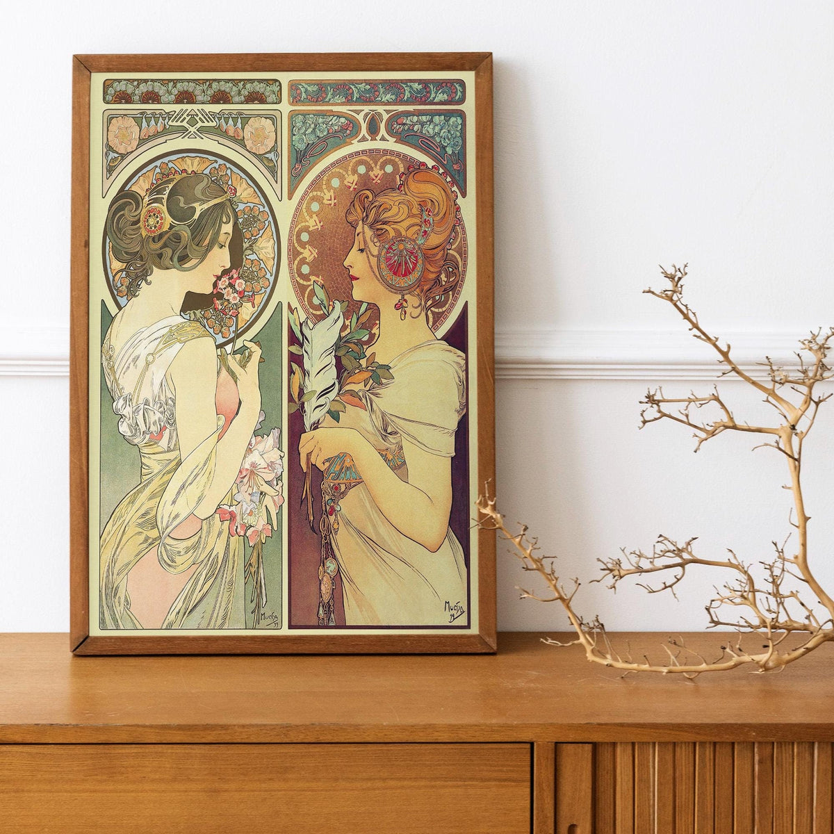Alphonse Mucha - La Primevere and La Plume. Art nouveau poster, Decorative vintage art, Elegant girl art print, Famous a