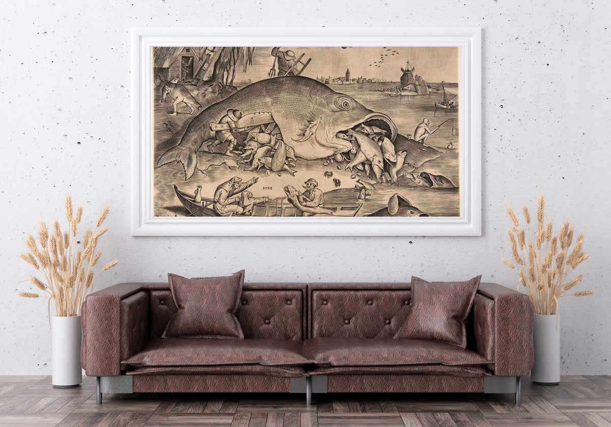 Pieter Bruegel the Elder - Big Fish Eat Little Fish. Classic wall art, Bruegel art print, Fish poster print, Gallery wra