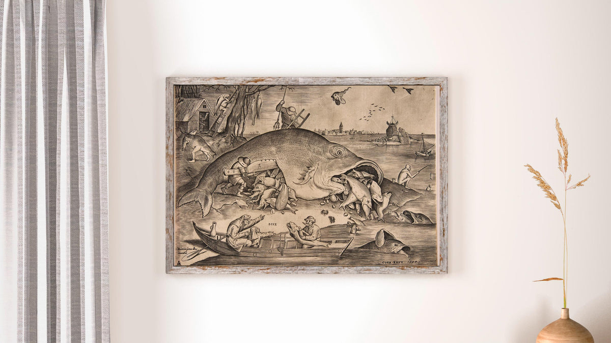 Pieter Bruegel the Elder - Big Fish Eat Little Fish. Classic wall art, Bruegel art print, Fish poster print, Gallery wra