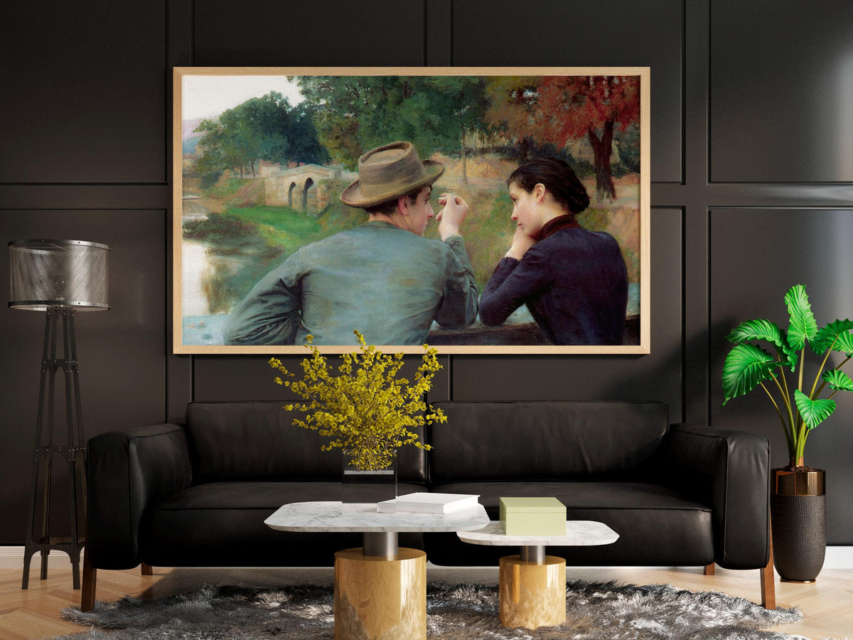 Emile Friant - Les Amoureux. Lovers poster, Autumn evening landscape, Couple painting, Kitchen wall art, Canvas art prin