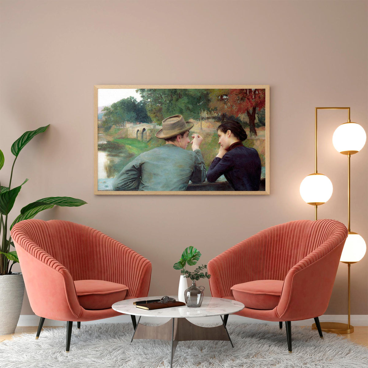 Emile Friant - Les Amoureux. Lovers poster, Autumn evening landscape, Couple painting, Kitchen wall art, Canvas art prin