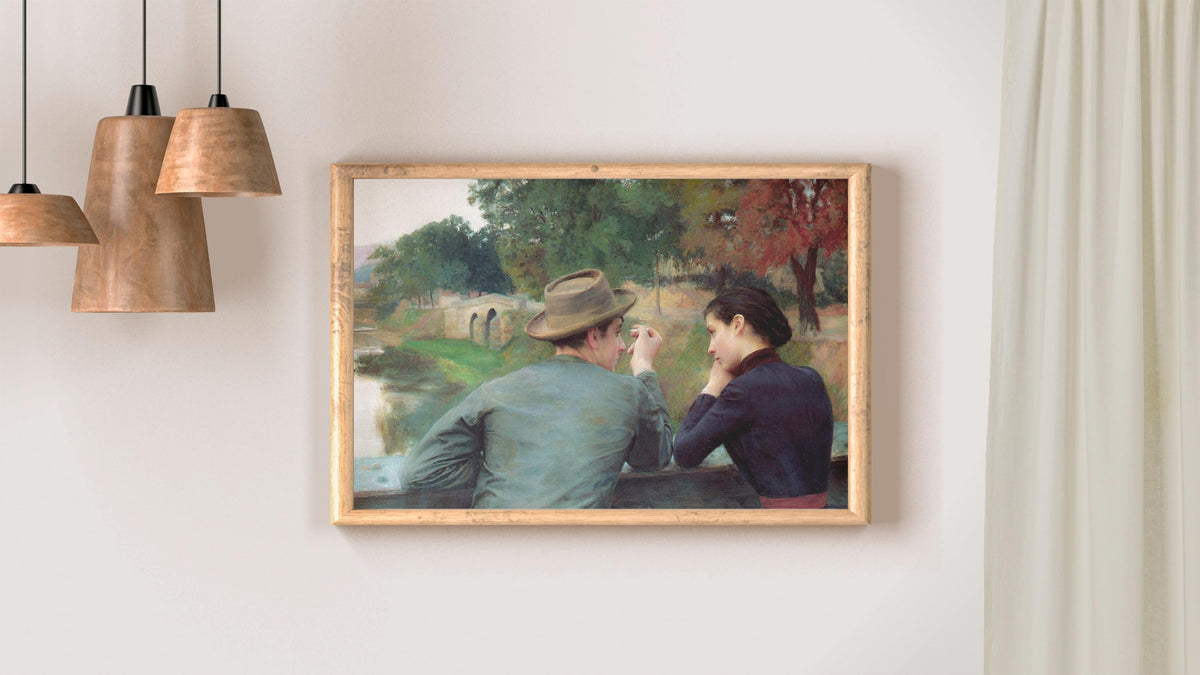 Emile Friant - Les Amoureux. Lovers poster, Autumn evening landscape, Couple painting, Kitchen wall art, Canvas art prin