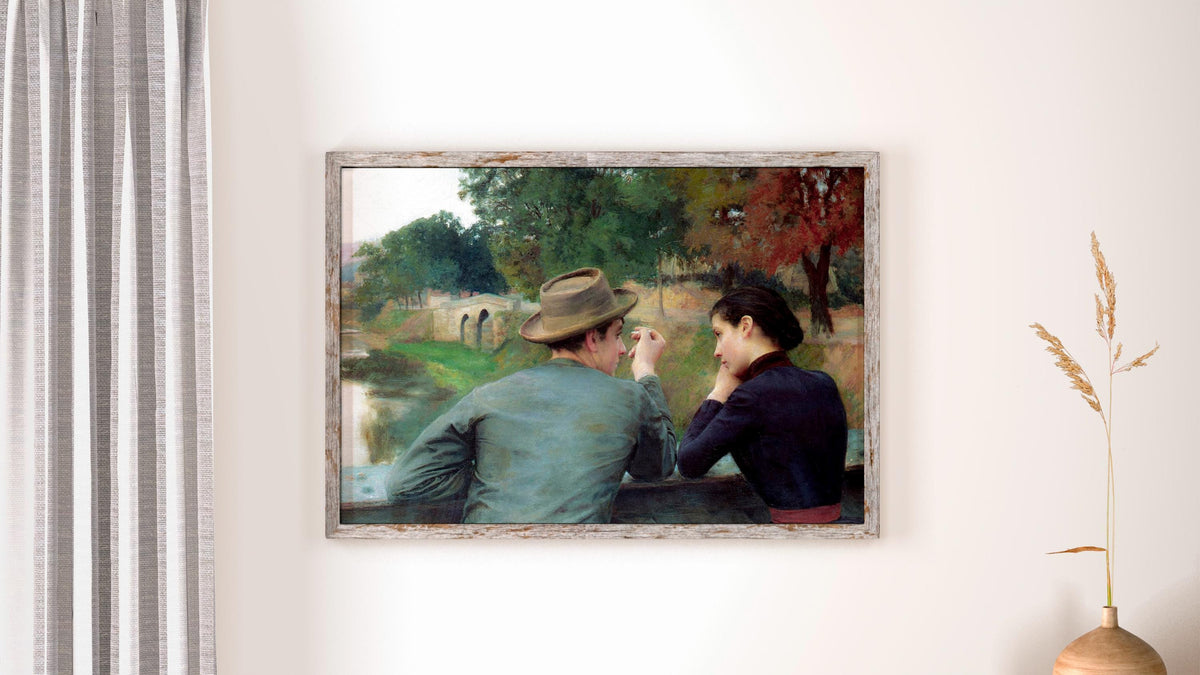 Emile Friant - Les Amoureux. Lovers poster, Autumn evening landscape, Couple painting, Kitchen wall art, Canvas art prin