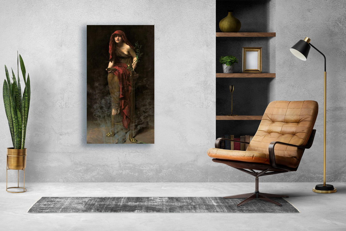John Collier - Priestess of Delphi, Pythia. Canvas art print, Bedroom decor, Mystical woman art, Pythia art, Dark painti