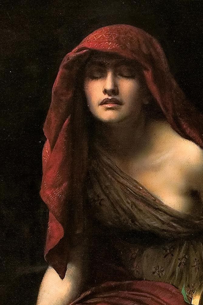 John Collier - Priestess of Delphi, Pythia. Canvas art print, Bedroom decor, Mystical woman art, Pythia art, Dark painti