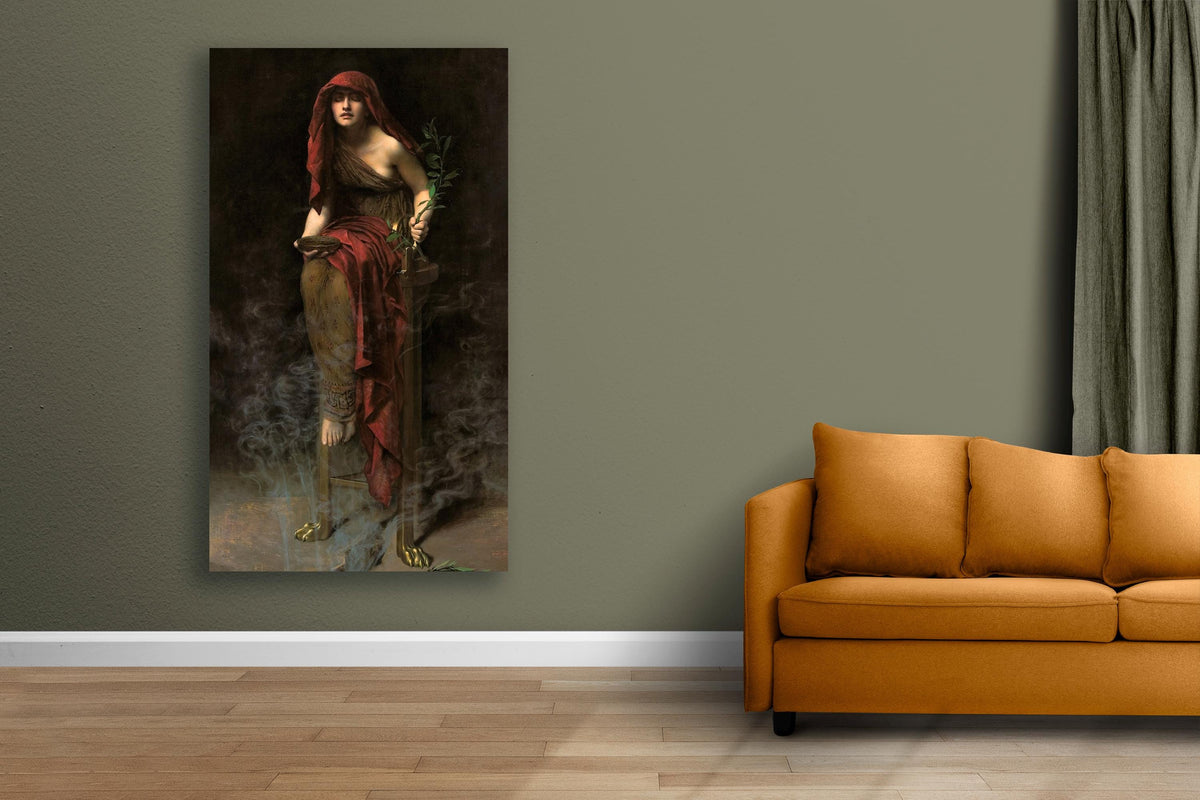 John Collier - Priestess of Delphi, Pythia. Canvas art print, Bedroom decor, Mystical woman art, Pythia art, Dark painti