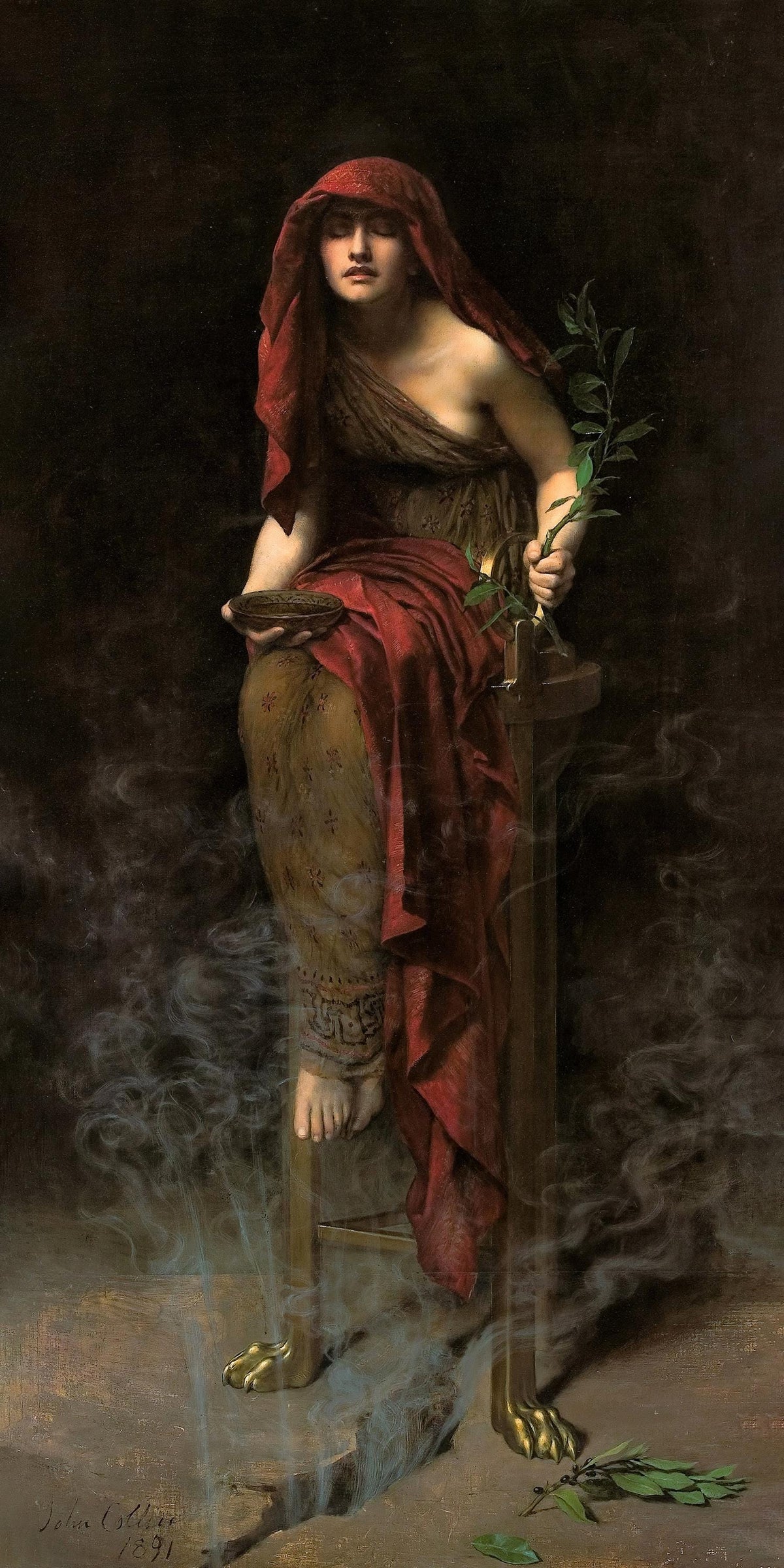 John Collier - Priestess of Delphi, Pythia. Canvas art print, Bedroom decor, Mystical woman art, Pythia art, Dark painti