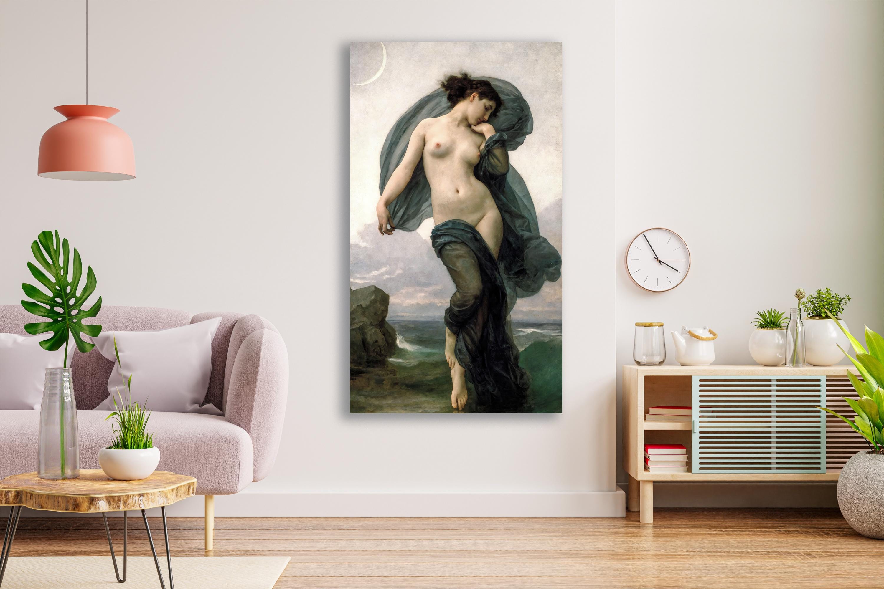 William Adolphe Bouguereau - Evening Mood, Le crepuscule. Sensual art, Canvas painting, Poster print, Mystical woman art