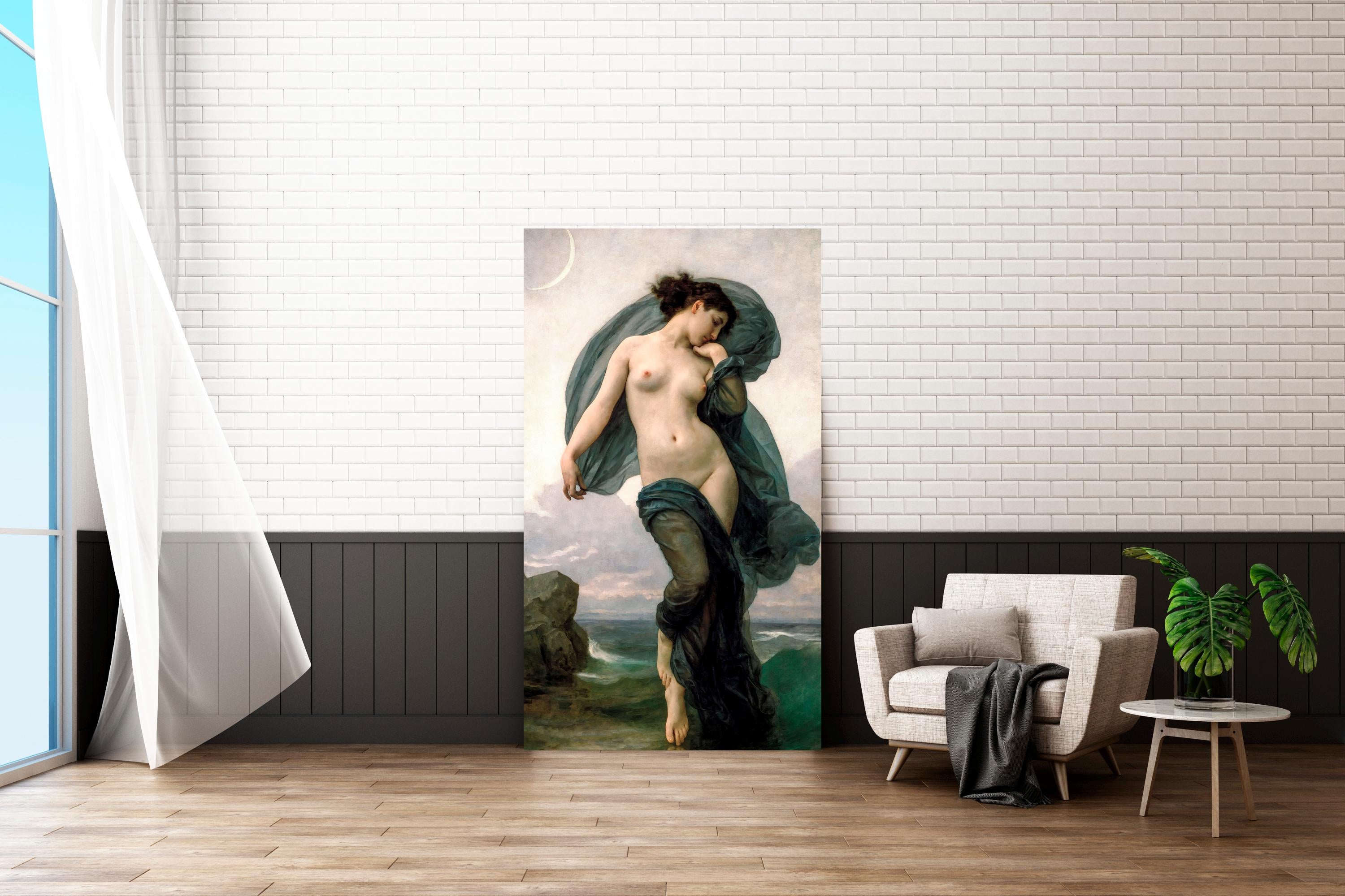 William Adolphe Bouguereau - Evening Mood, Le crepuscule. Sensual art, Canvas painting, Poster print, Mystical woman art