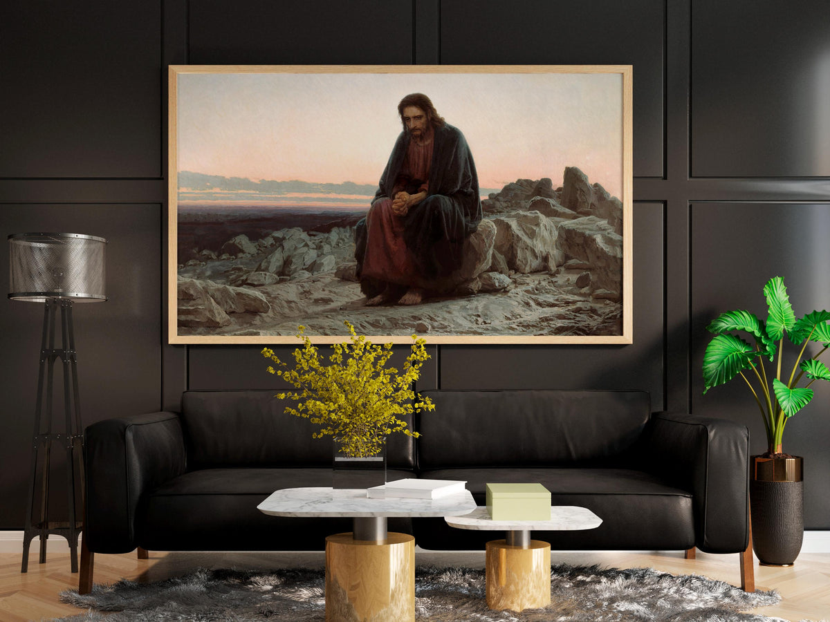 Ivam Kramskoi - Christ in the Wilderness. Classic wall art, Biblical art print, Religious art, Canvas painting, Poster p