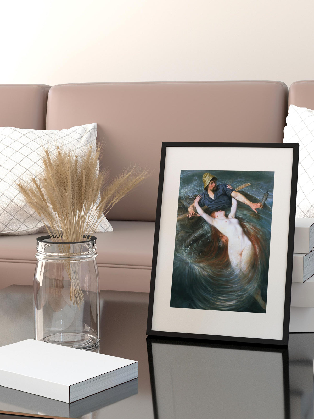 Knut Ekwall - Fisherman and The Siren. Mermaid poster print, Siren wall art, Canvas print, Bedroom decor, Water nymph po