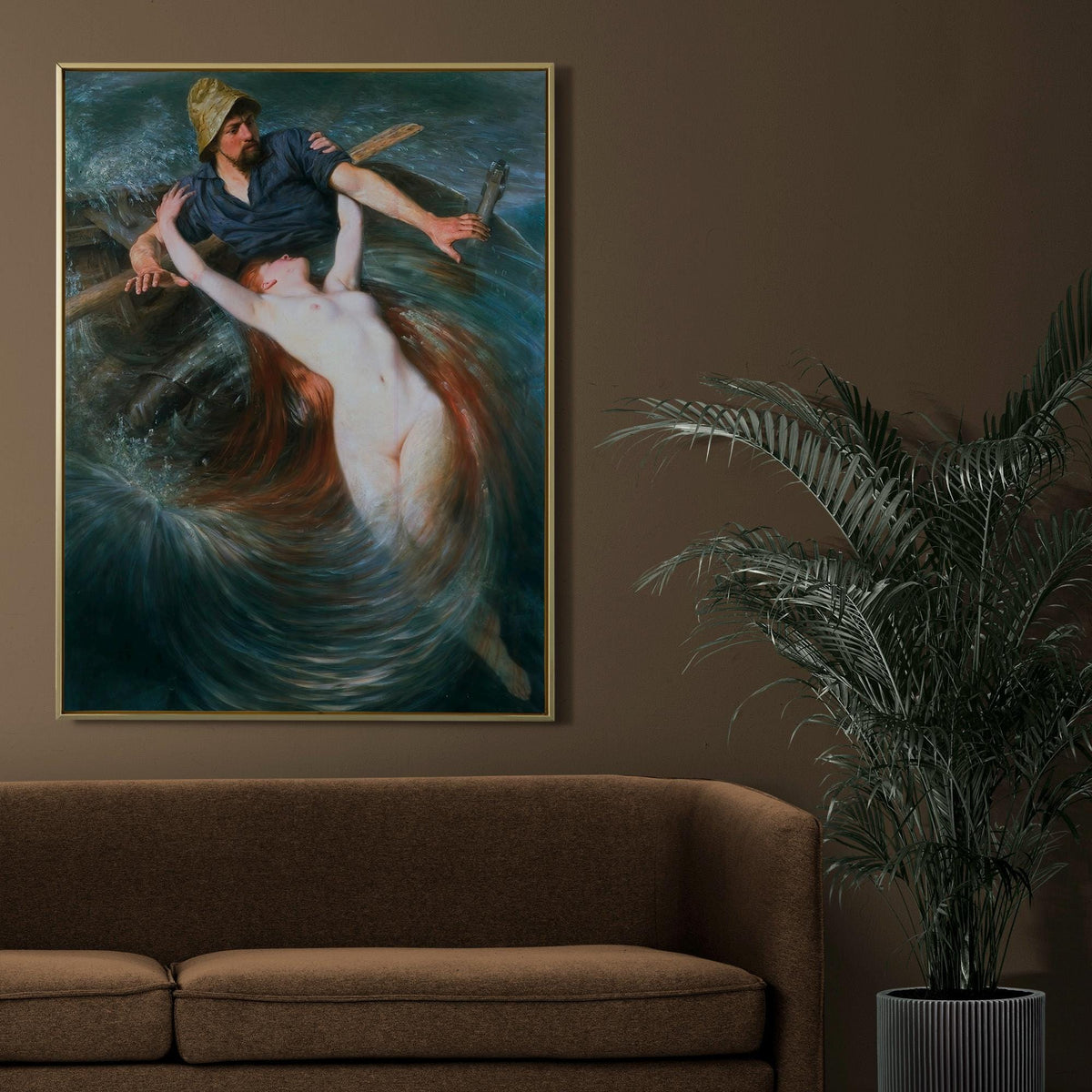 Knut Ekwall - Fisherman and The Siren. Mermaid poster print, Siren wall art, Canvas print, Bedroom decor, Water nymph po