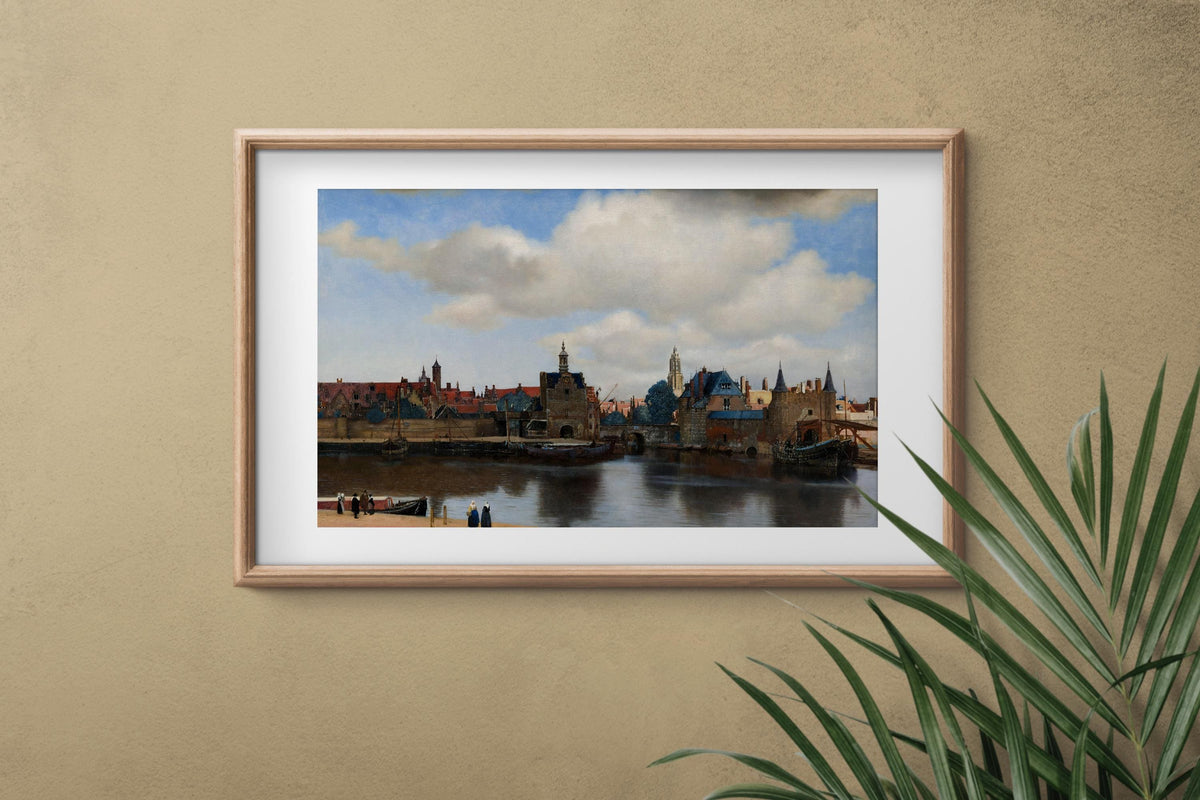Johannes Vermeer - View of Delft. Landscape nature, Kitchen decor, Canvas painting, Vermeer art print, Water landscape, 